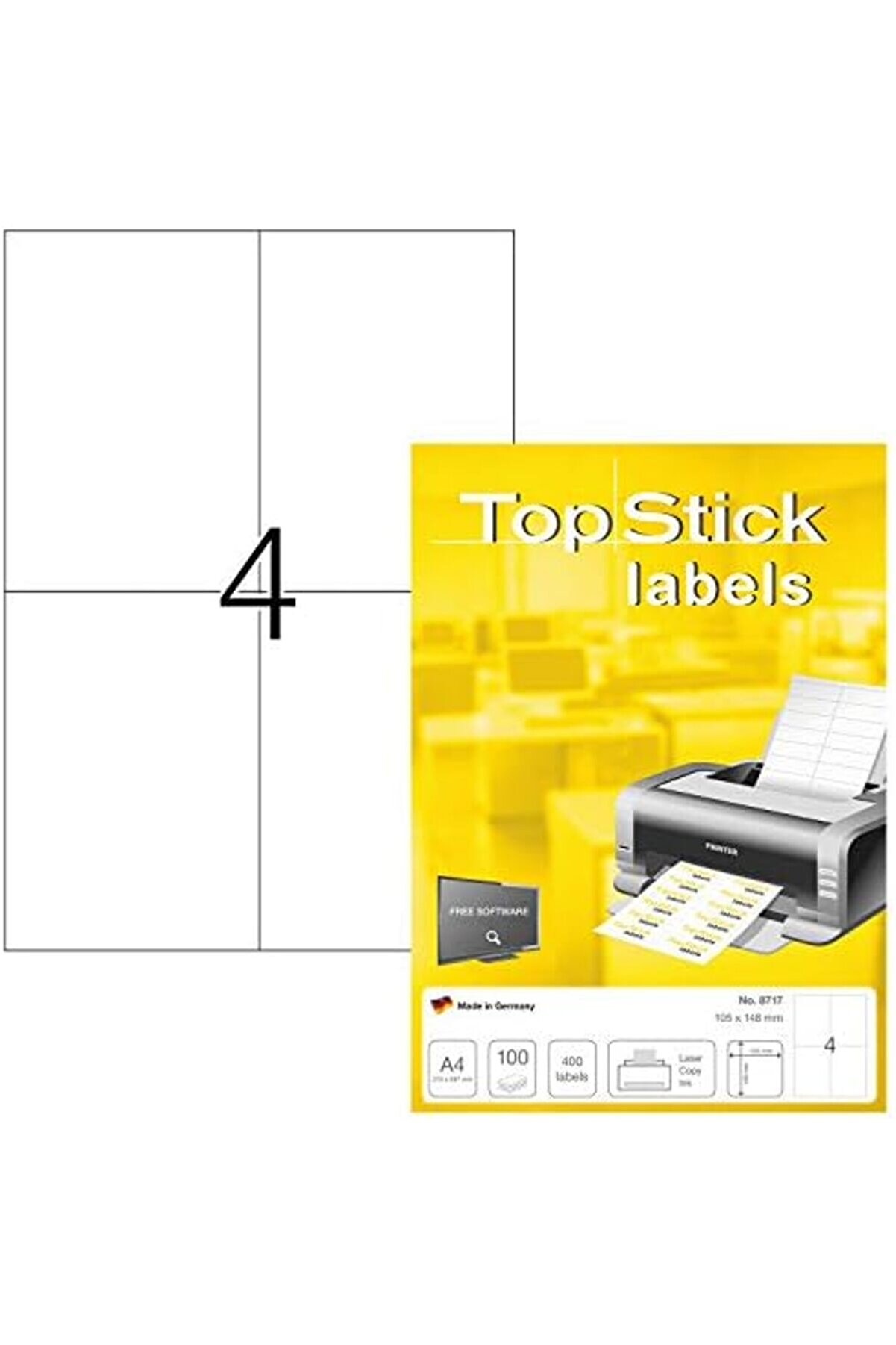 Modashi̇ne 8717 Evrensel Eti̇ketler, 100 Yaprak, 105 X 148 Mm, A4 Adet Sayfa Başına, 400 Adet, Kendi̇nd