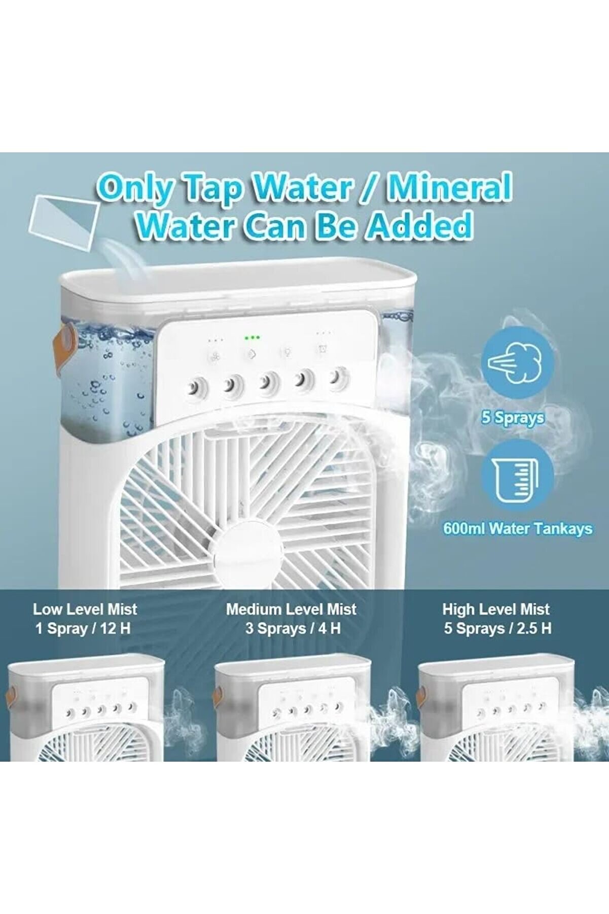 Modashi̇ne Mi̇ni̇ Buharlı Hava Soğutucu, Taşınabi̇li̇r Portati̇f Kli̇ma, Mobi̇l Sulu Kli̇ma, 3 R&uuml;zgar Hızı, 3