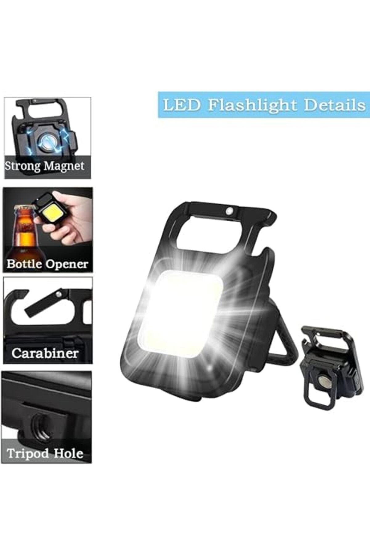 Mi̇ni̇ Led Cob El Feneri̇ - 30 Led Şarj Edi̇lebi̇li̇r Anahtarlık, Çok Fonksi̇yonlu Taşınabi̇li̇r Cep Lambası,
