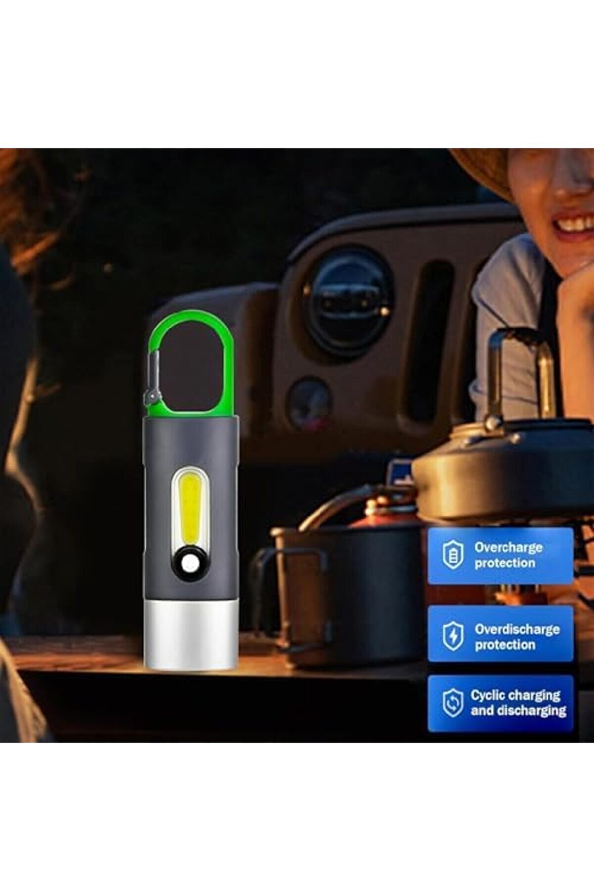 Pltnstoreshop Usb Type-C Şarjlı Led Anahtarlık Fener | 3W + Cob Işık, 400 Lümen, Karabi̇nalı, Mi̇ni̇ To