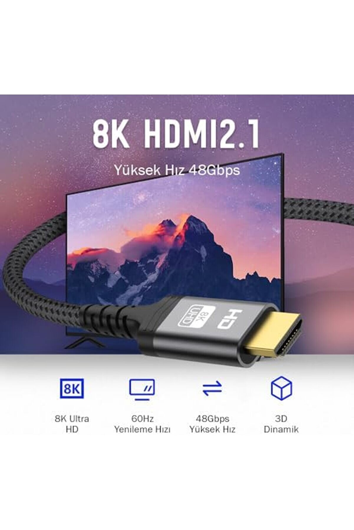 (1 Metre) Hdmı 2.1 Kablo 8K 60Hz 4K 120Hz 48Gbi̇t/S Yüksek Hızlı, Hdmı Kablo Tv/Ps5/Ps4/ Xbox Seri̇es