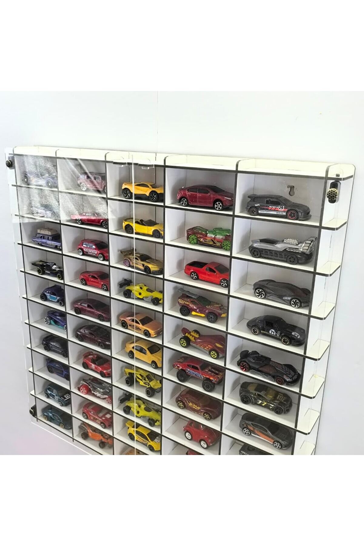 STOREMAX elizzashop Kapaklı 1/64 Ölçek 50Araç Hotwheels metal araç Uyumlu Model Oyuncak Araba Rafı-Beyaz eli