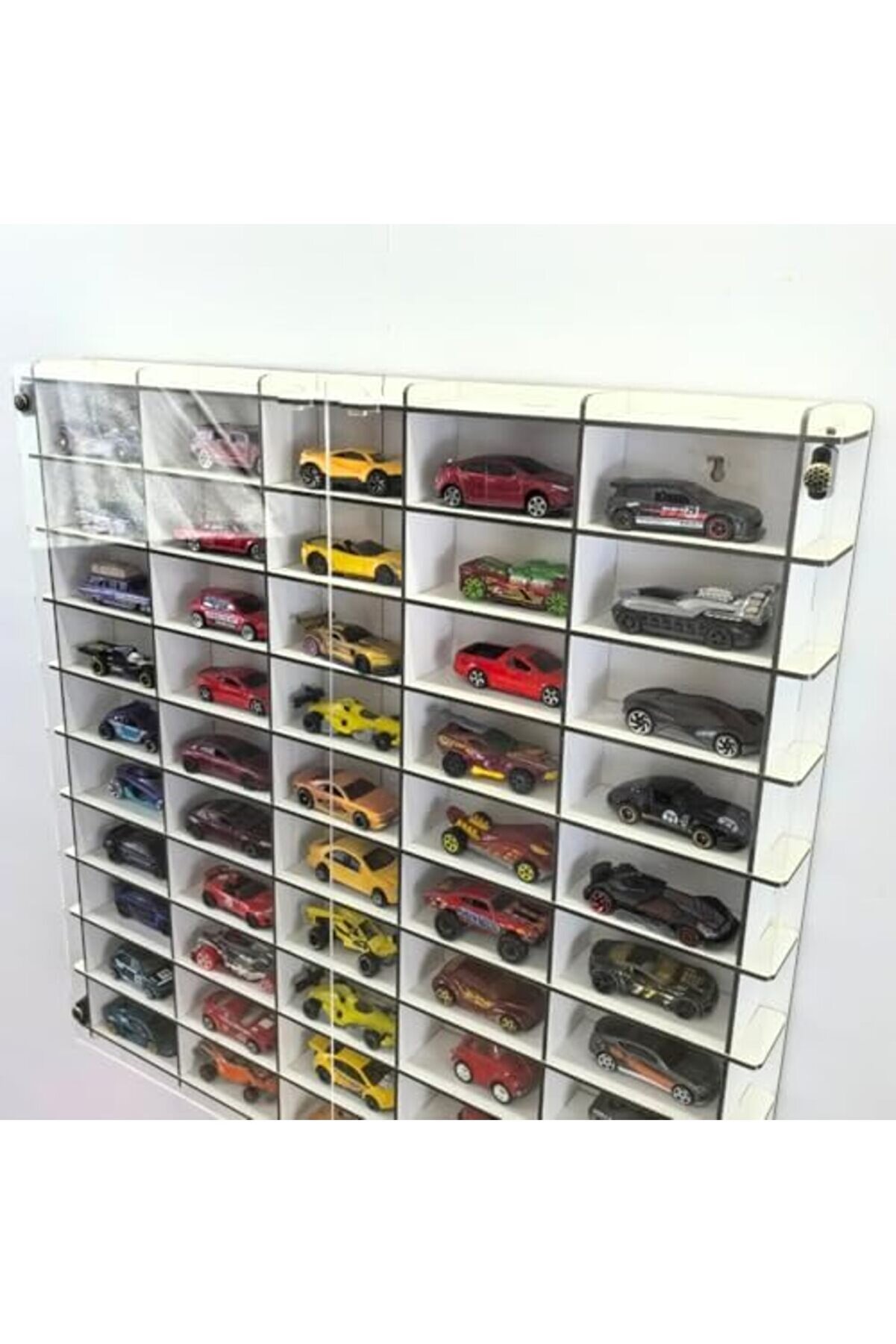 Eli̇zzashop Kapaklı 1/64 Ölçek 50Araç Hotwheels Metal Araç Uyumlu Model Oyuncak Araba Rafı-Beyaz Eli̇