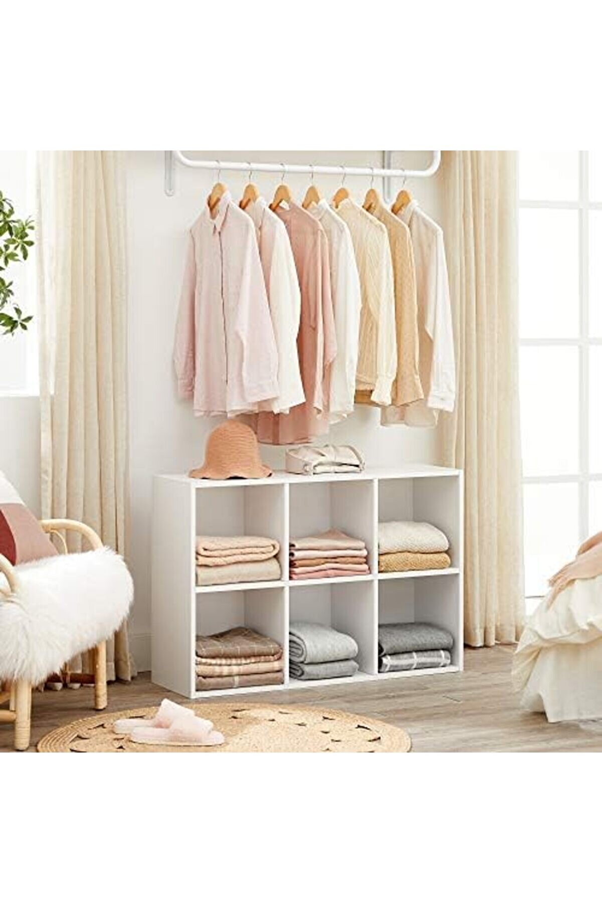 6 Bölmeli̇ Ki̇taplık, Ahşap Raf, Küp Raf, Depolama Rafı, 65,5 X 97,5 X 30 Cm, Beyaz, Lbc203D 1014773