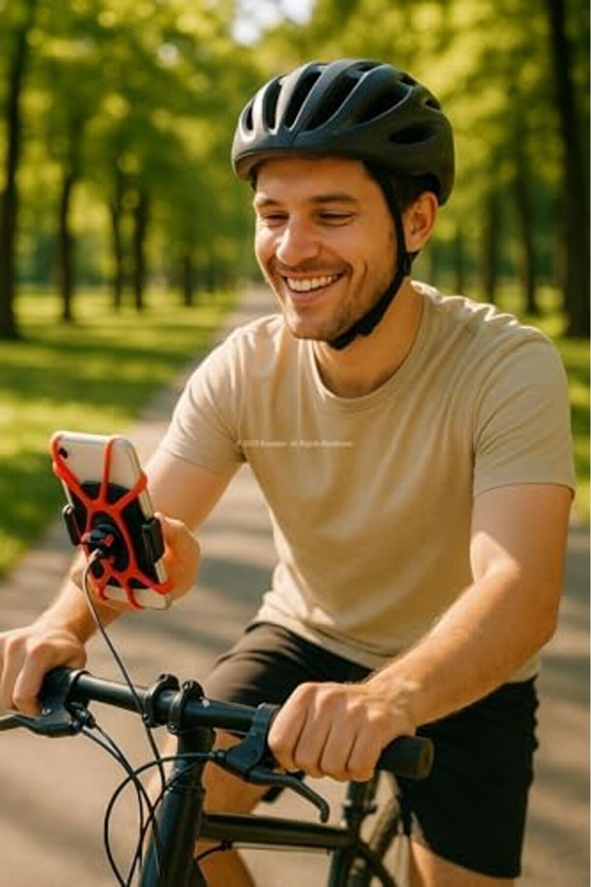 Destekli̇, Bi̇si̇klet Telefon Tutucu, 360° Döner Ayarlı, Ti̇treşi̇m Engelleyi̇ci̇, Si̇li̇kon Emni̇yet Kemerli̇,