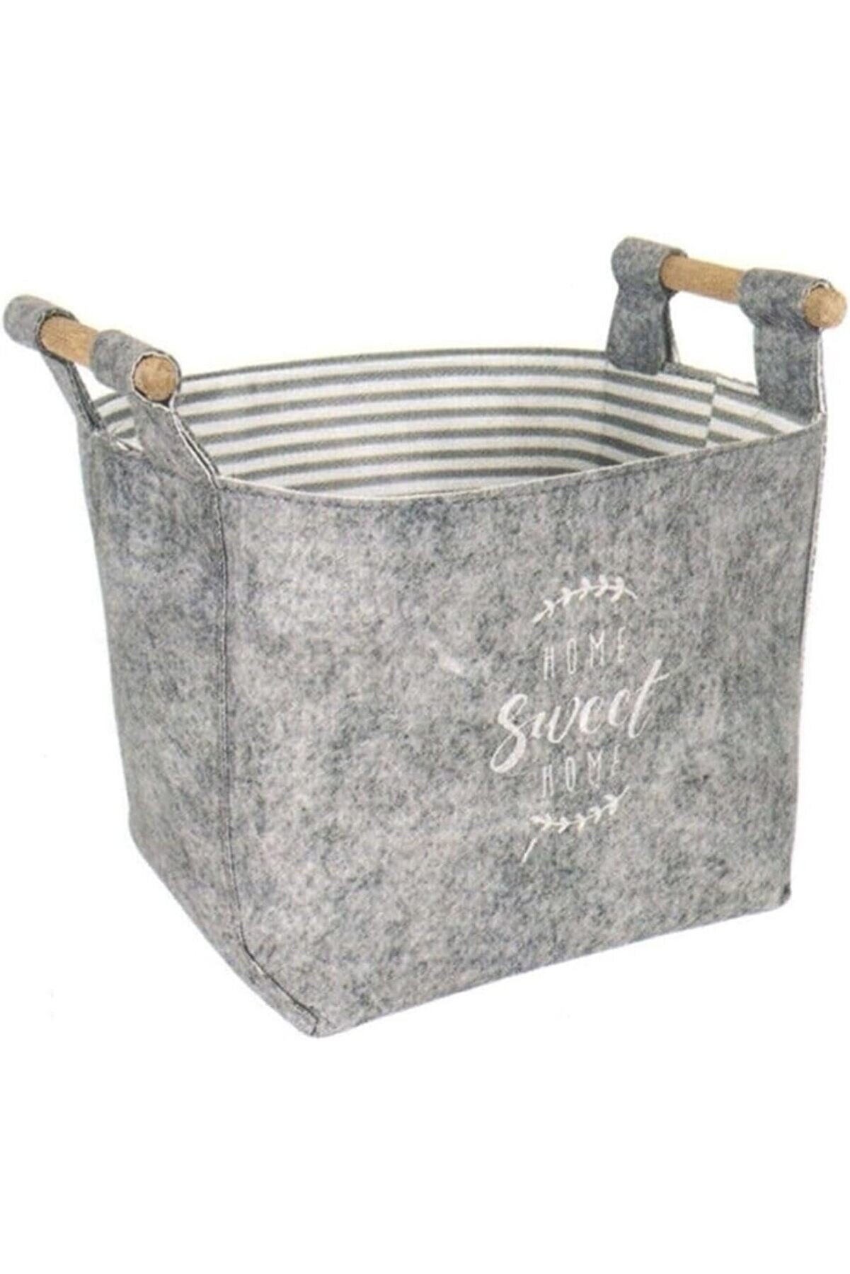 STOREMAX elizzashop Keçe Tahta Saplı Düzenleyici Sepet - Çok Amaçlı Saklama Organizer Kutu Mini Gri elizzasho