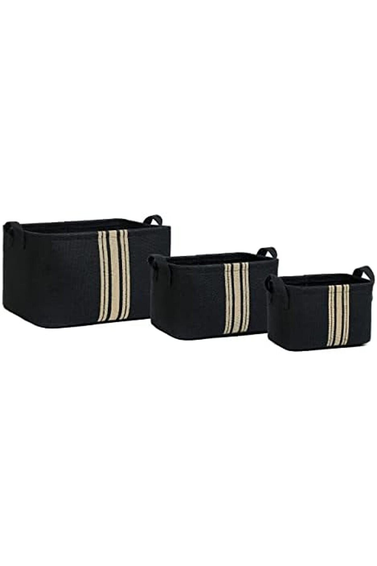 Texti̇le 3 Lü Çi̇zgi̇li̇ Si̇yah Renk Jüt Sepet Set 24 X 17 X 14/30 X 21 X 18/42 X 31 X 25 Cm 101477