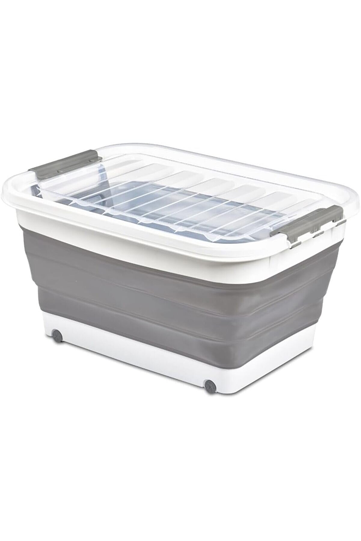 STOREMAX Katlanabilir Şeffaf Kapaklı Saklama Kabı – Tekerlekli Büyük Hacimli Oyuncak Kutusu, Çamaşır Sepeti v