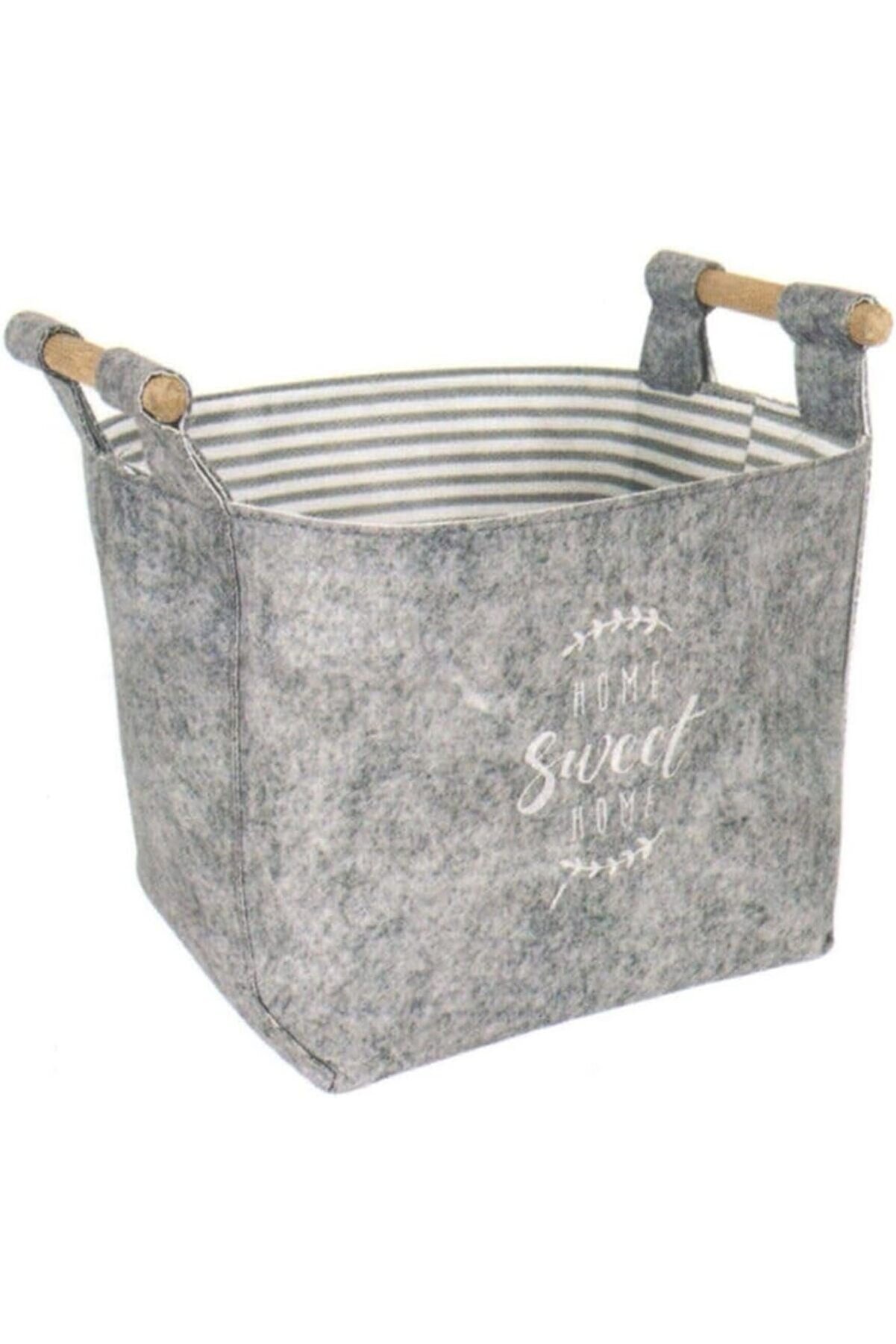 STOREMAX shpsell Haus Keçe Tahta Saplı Düzeleyici Sepet - Çok Amaçlı Saklama Organizer Kutu Maxi Gri 1175735