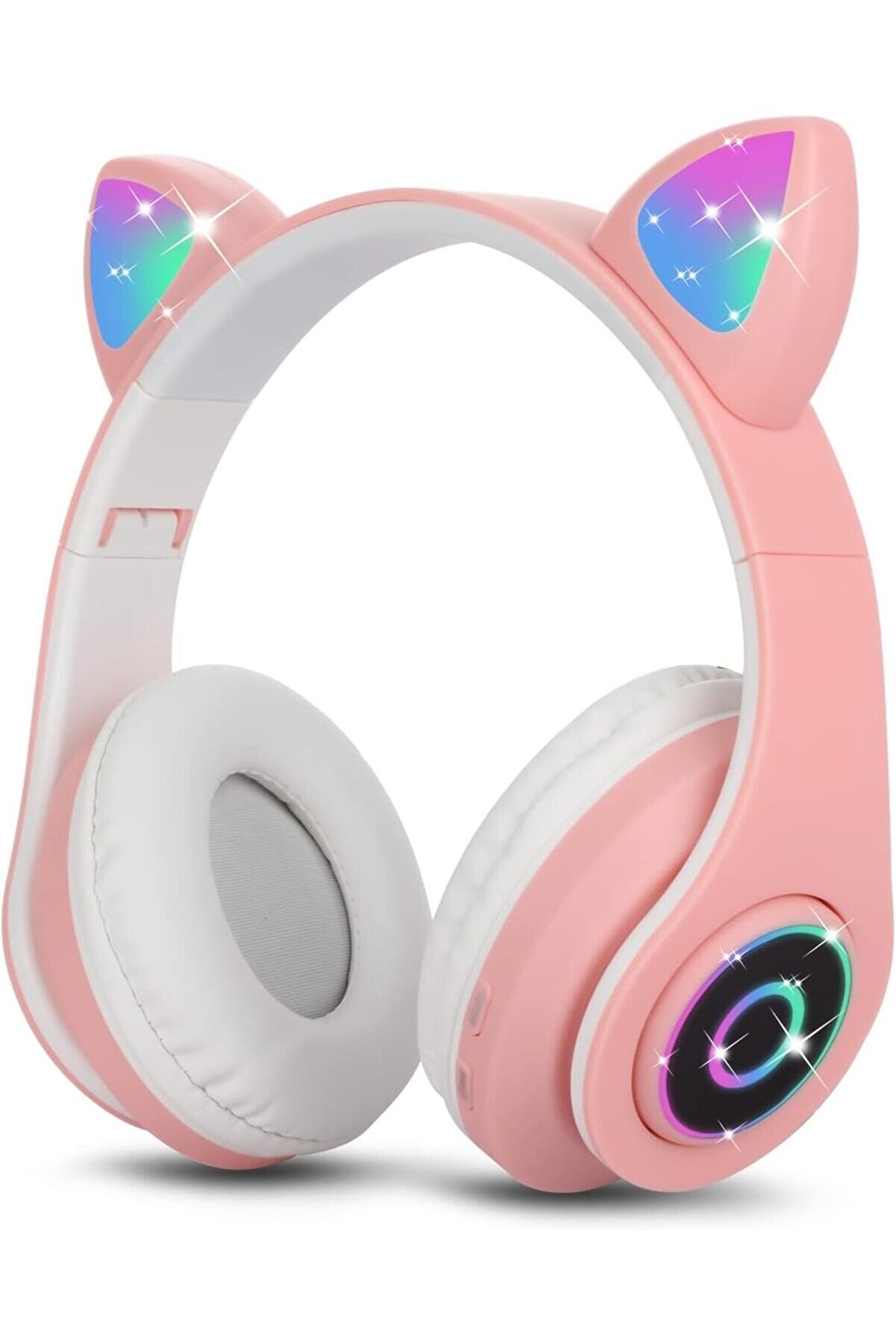 STOREMAX pltnstoreshop Bluetooth Kulaklık Kız Çocuk Kulak Üstü Kedi Kulaklığı RGB LED Işık Katlanabilir Stere