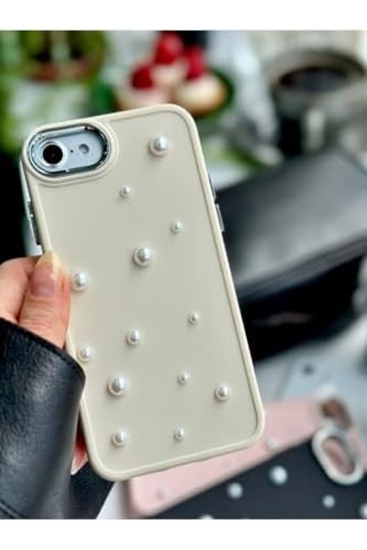 Aksesuar Iphone 7-8 - Se 2020 - Se 2022 Uyumlu Pearl 3D Oyuncak Tasarımlı Esnek Si̇li̇kon Kılıf - Krem