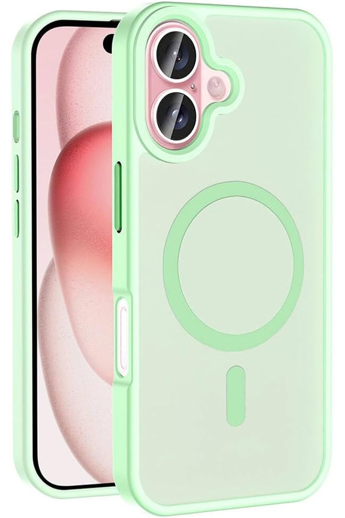 STOREMAX elizzashop ile uyumlu iPhone 16 Kılıf M-safe Şarj &Ouml;zellikli Mat Arka Y&uuml;zey Zore Sio Kapak A&ccedil;ık Yeşil