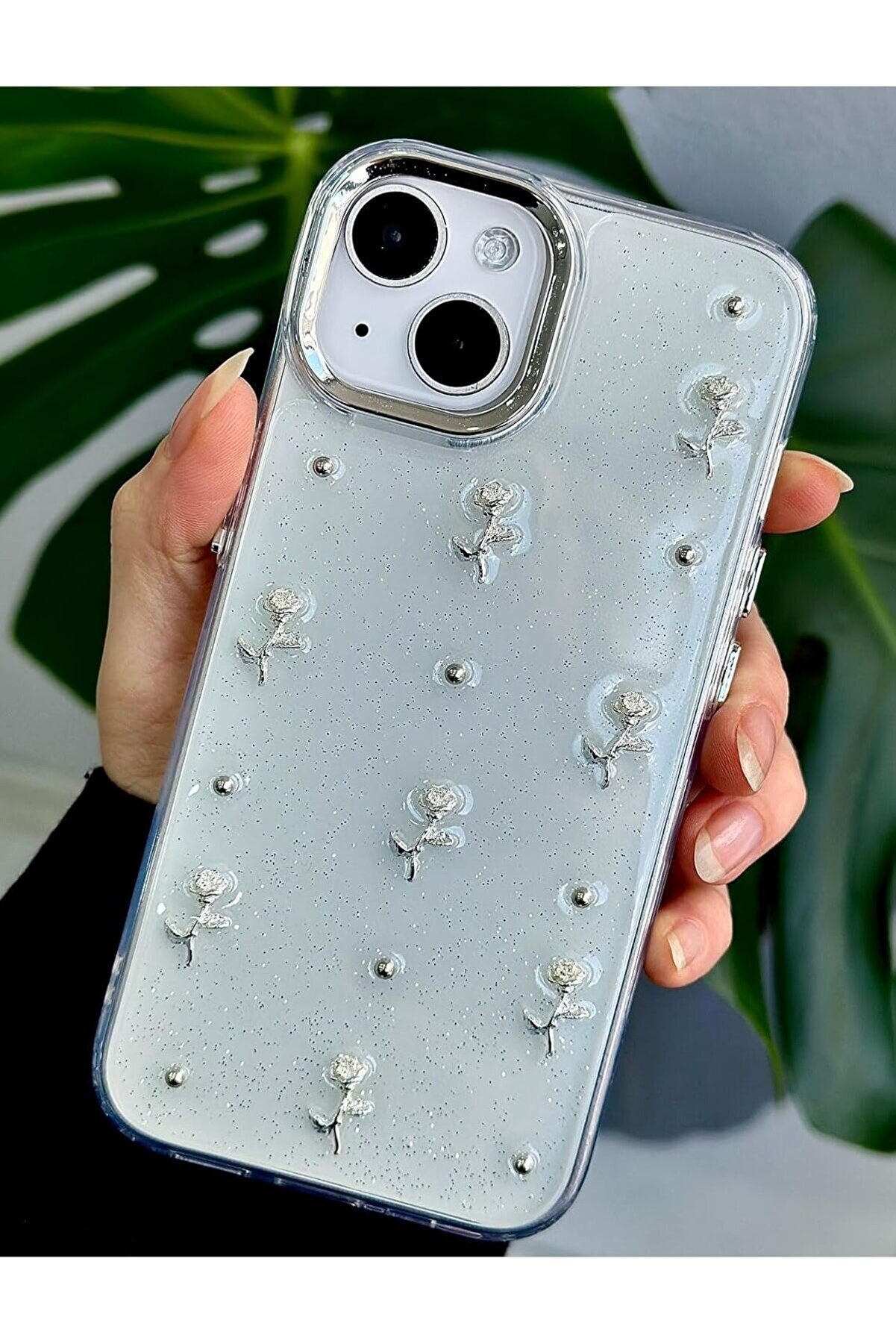 STOREMAX Aksesuar 13-14 - 15 Uyumlu Şeffaf Mini Gül Epoksili Telefon Kılıfı - Minigül 1014773