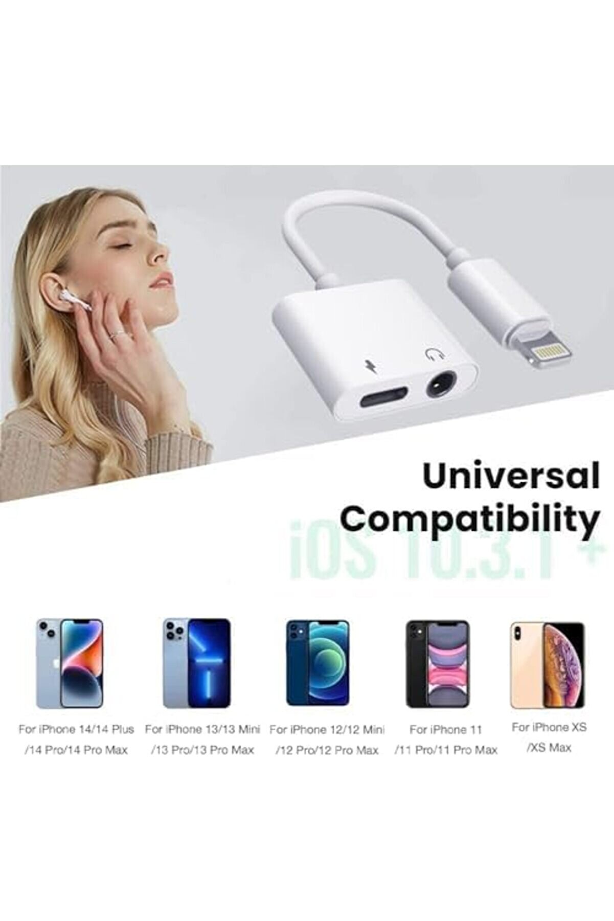 İle Uyumlu Kulaklık 2 Si̇ 1 Arada 3,5 Mm Kulaklık Bağlantısı Şarj Kablosu D&ouml;n&uuml;şt&uuml;r&uuml;c&uuml; Ci̇hazı Hem Şarj