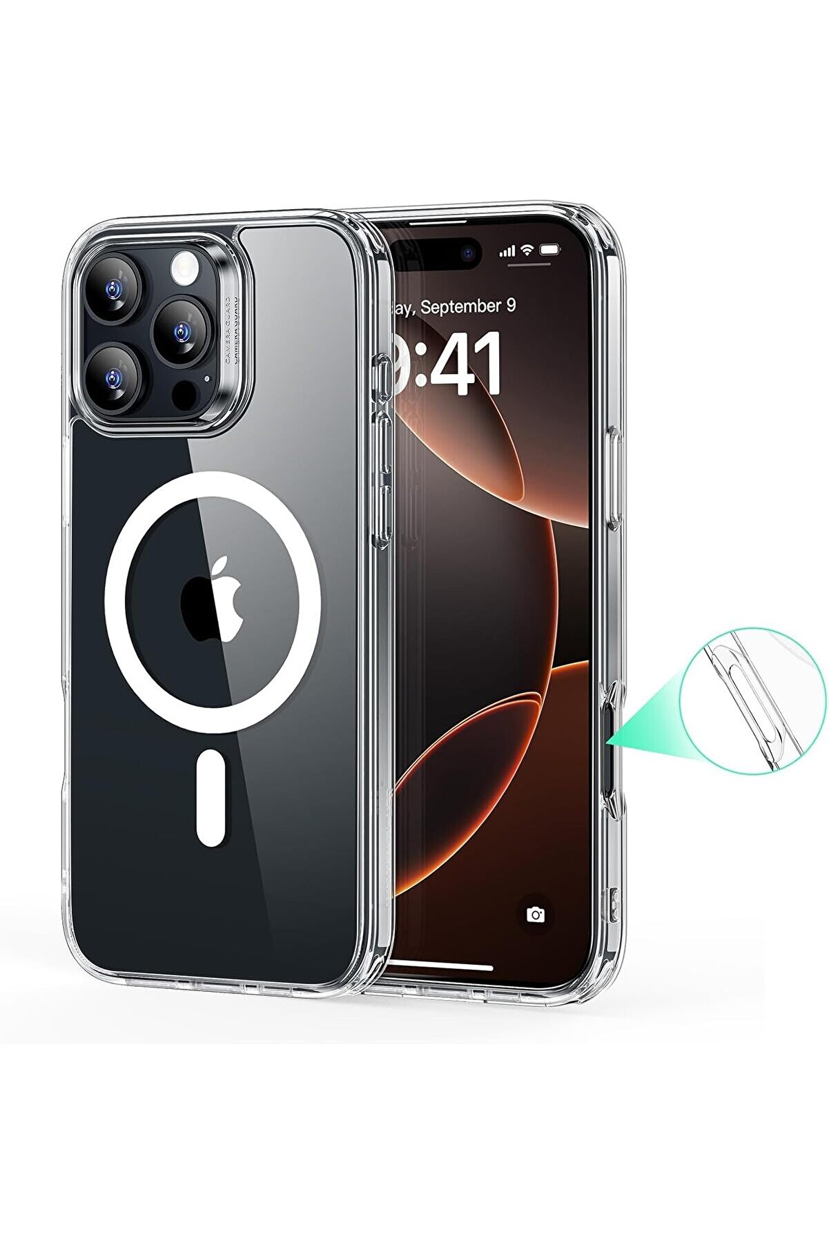 STOREMAX 16 Pro Max için Uyumlu Şık Şeffaf Kılıf - Kablosuz Şarjlara Uyumlu Full Koruma Sağlayan 1014773