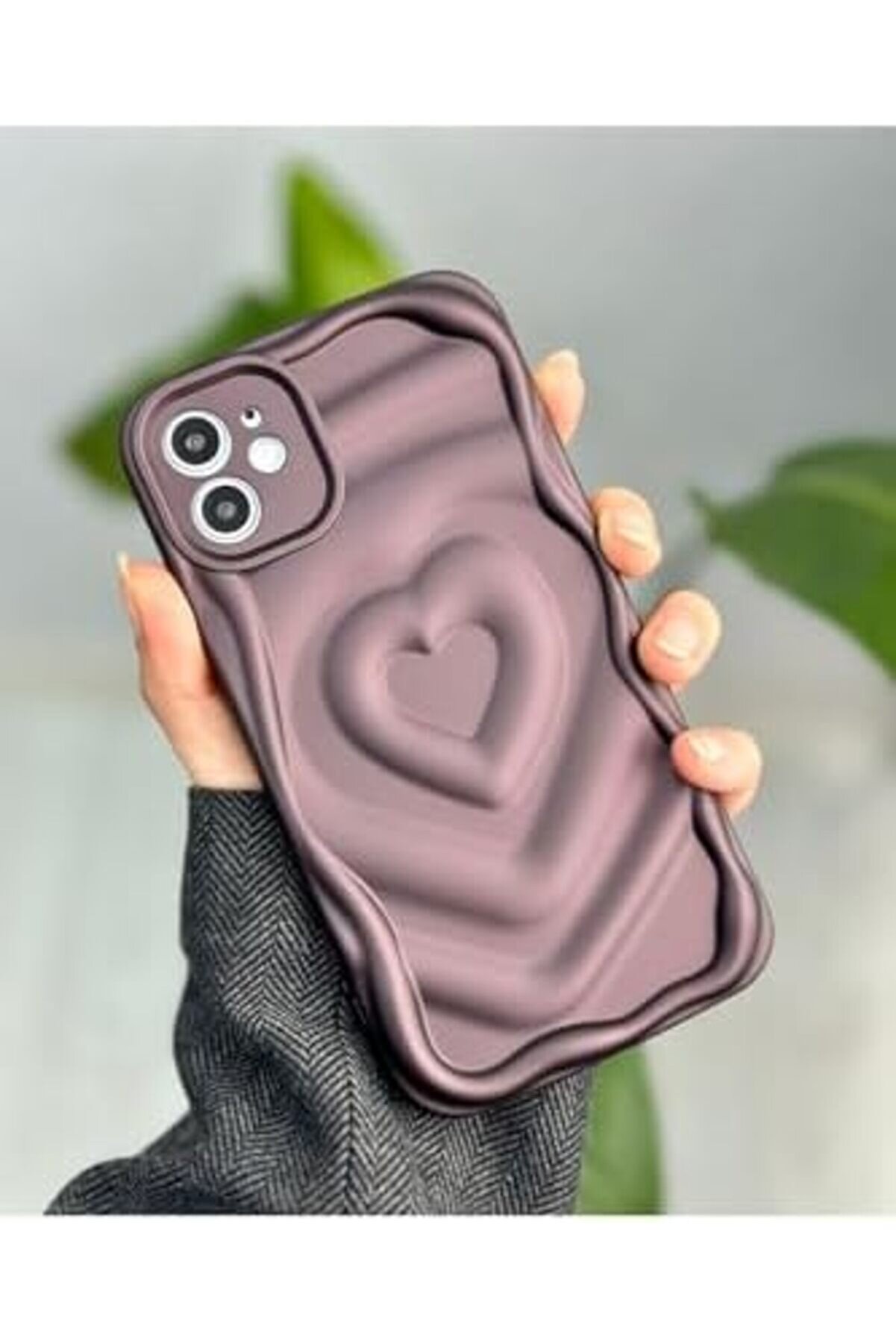 Aksesuar İphone 12 İle Uyumlu 3D Kabartma Mat Kalp Si̇li̇kon Kılıf 1014773