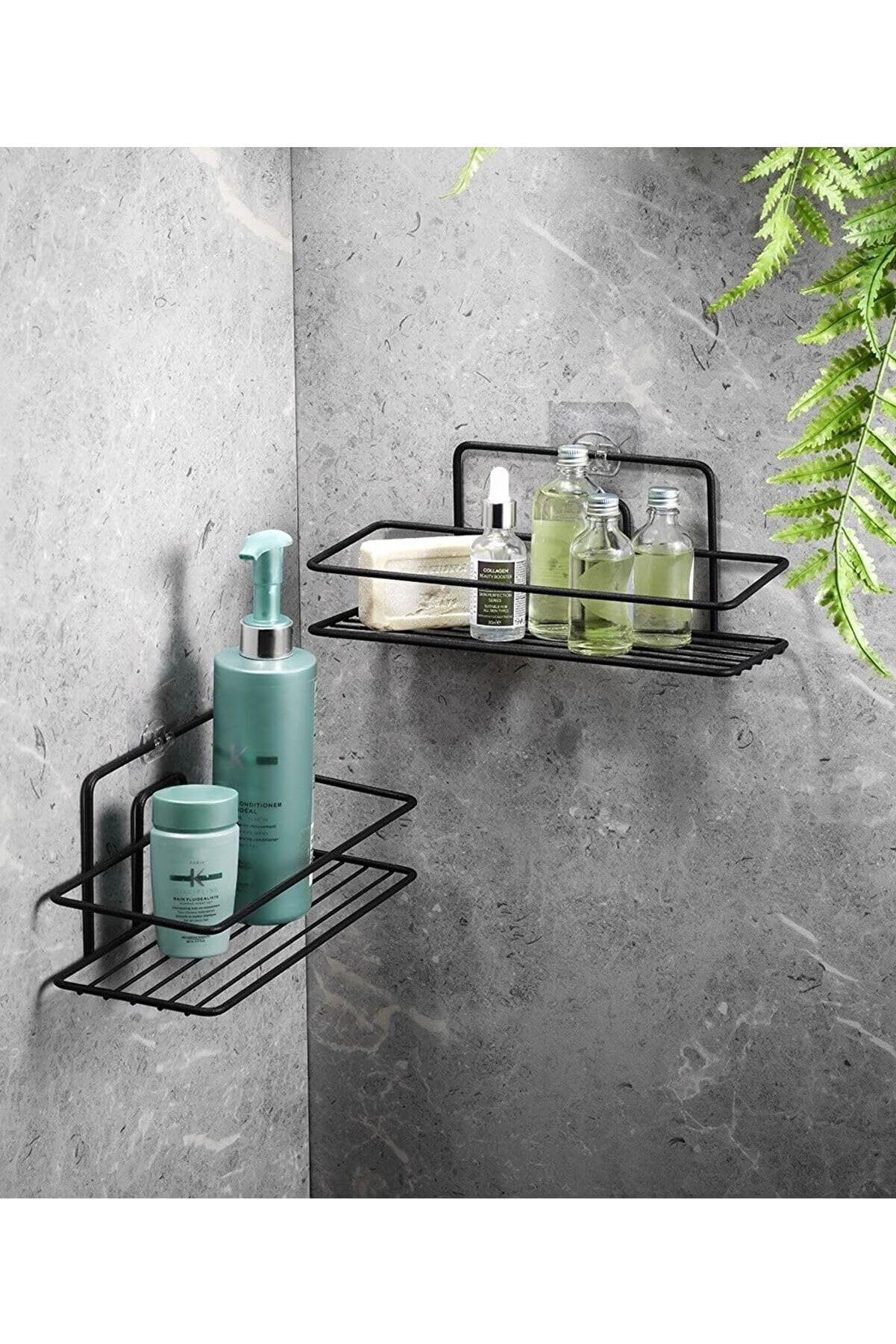 STOREMAX pltnstoreshop Haus Yapışkanlı Banyo Düzenleyici Şampuanlık Duş Rafı Siyah 2 Adet Tş-01 pltnstoreshop