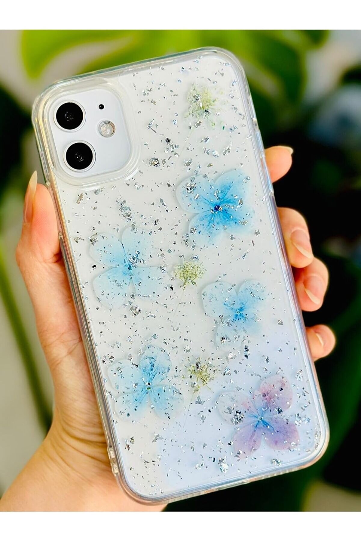 STOREMAX Aksesuar 12 ve 12 Pro ile Uyumlu Mavi Simli &Ccedil;i&ccedil;ek Tasarım Esnek Silikon Kılıf 1014773