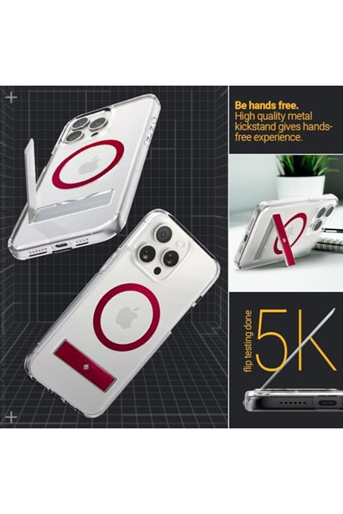 15 Pro Kılıf Capella Mag &Ouml;zelli̇kli̇ Ki̇ckstand Clear Red - Acs07