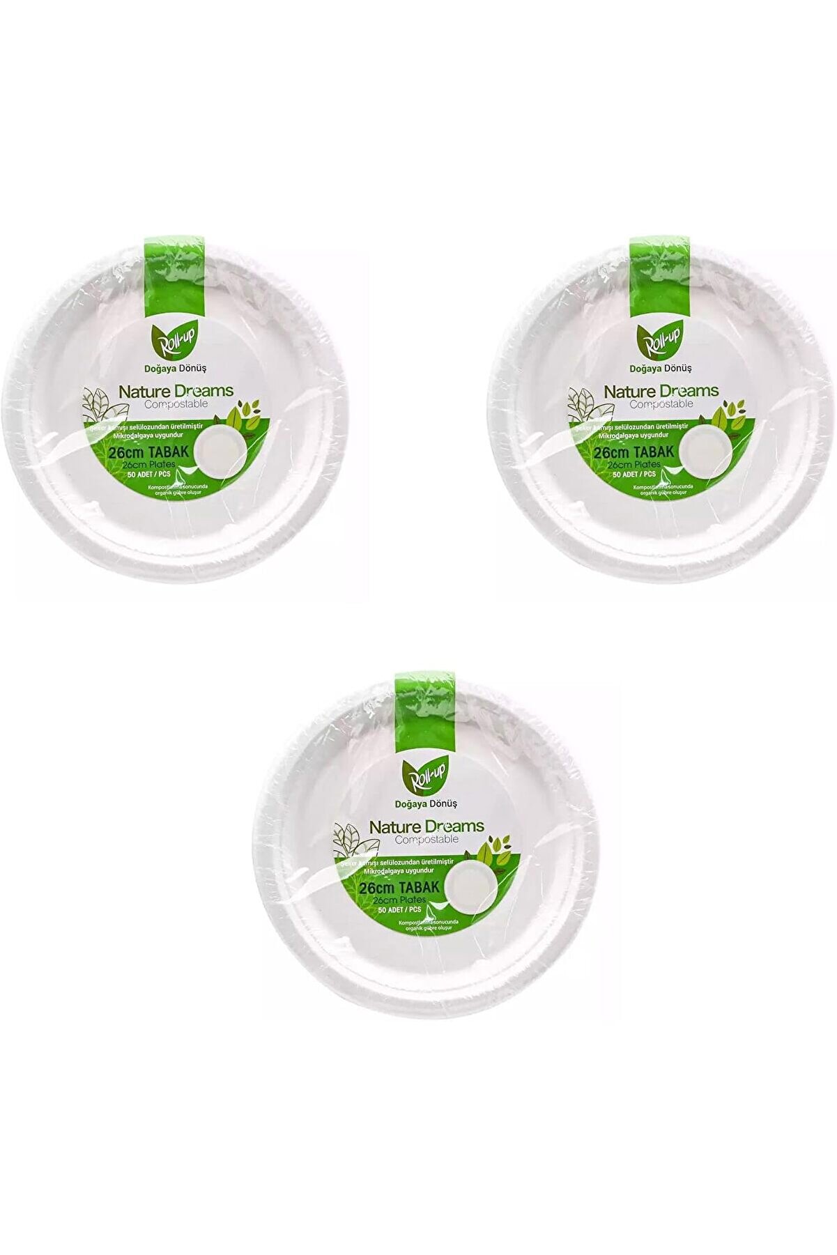 Ekoloji̇k Karton Kağıt Tek Kullanımlık Tabak - 26 Cm. - 50 Adetli̇k 3 Paket 1014773