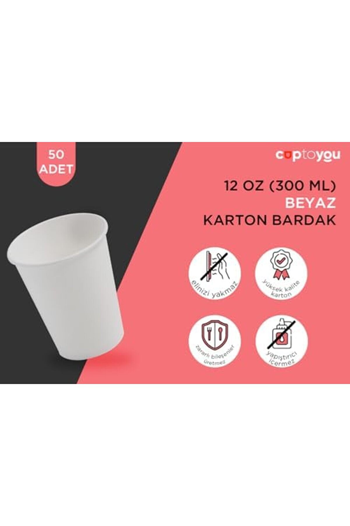 12 Oz Beyaz Tek Kullanımlık Karton 300 Ml, Kahve, Çay, Ofi̇s, Ev Ve Parti̇ Kullanımı İçi̇n - 50 Li̇