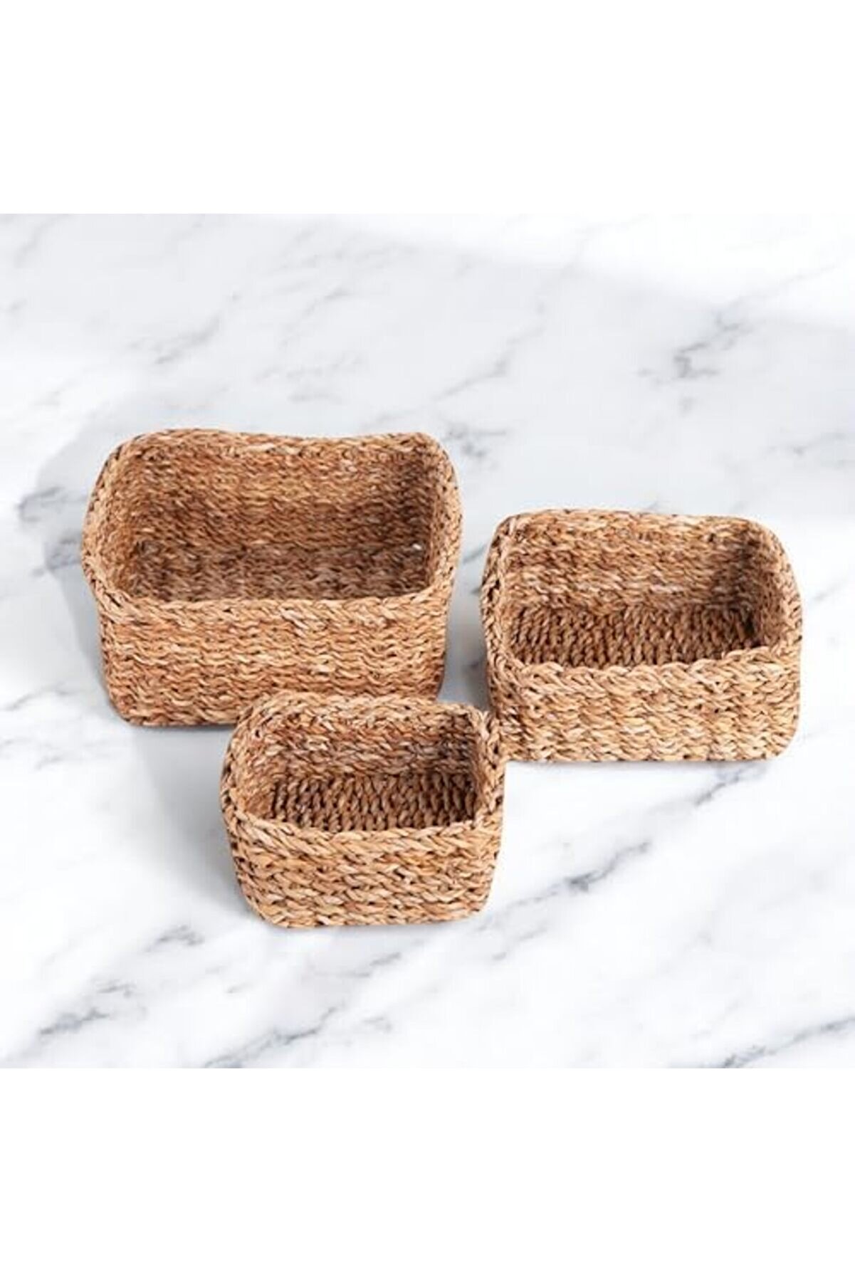 3 Lü El Yapımı Kare Düzenleyi̇ci̇ Seti̇ | 3 Lü Hasır Kare Organi̇zer Seti̇ – Dekorati̇f, Çok Ama