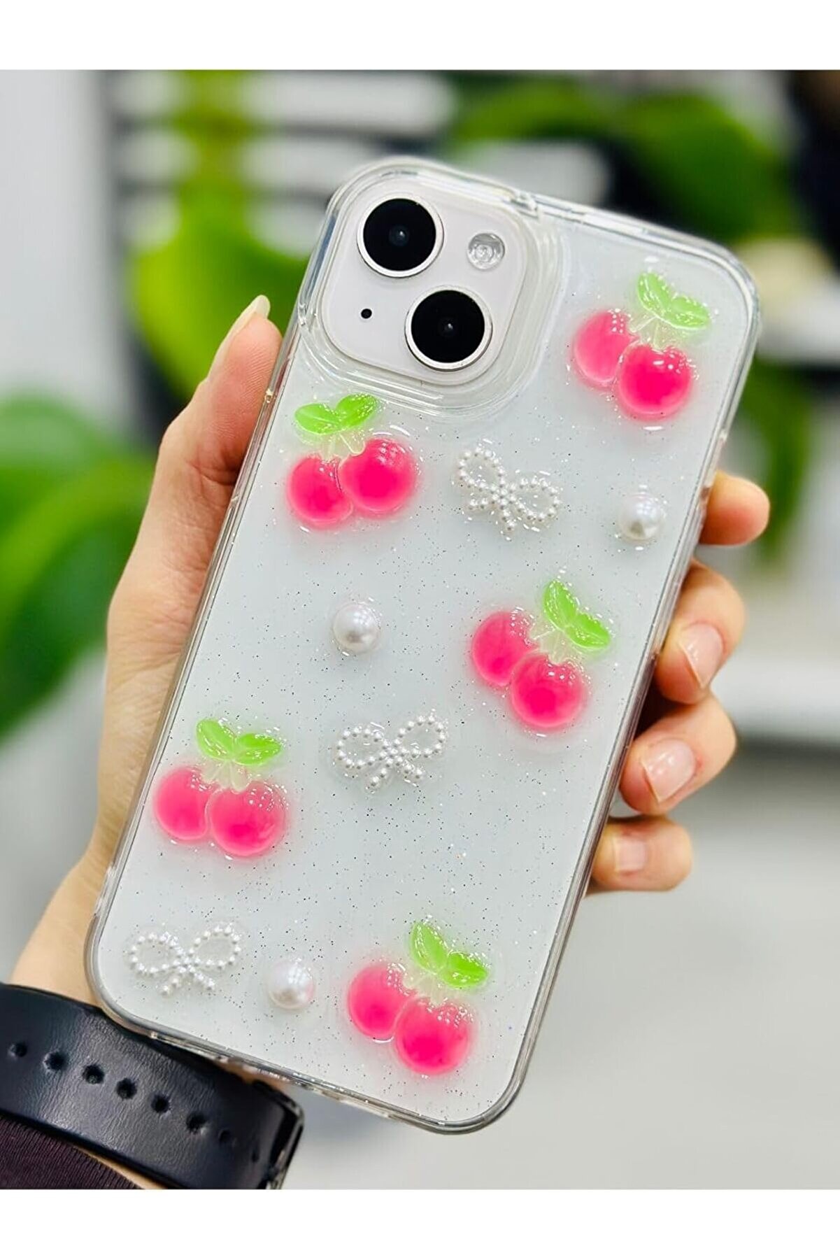 STOREMAX elizzashop Aksesuar Iphone 13-14 ve 15 ile Uyumlu İNCİ KİRAZ Oyuncak Tasarımlı Esnek Silikon Kılıfı