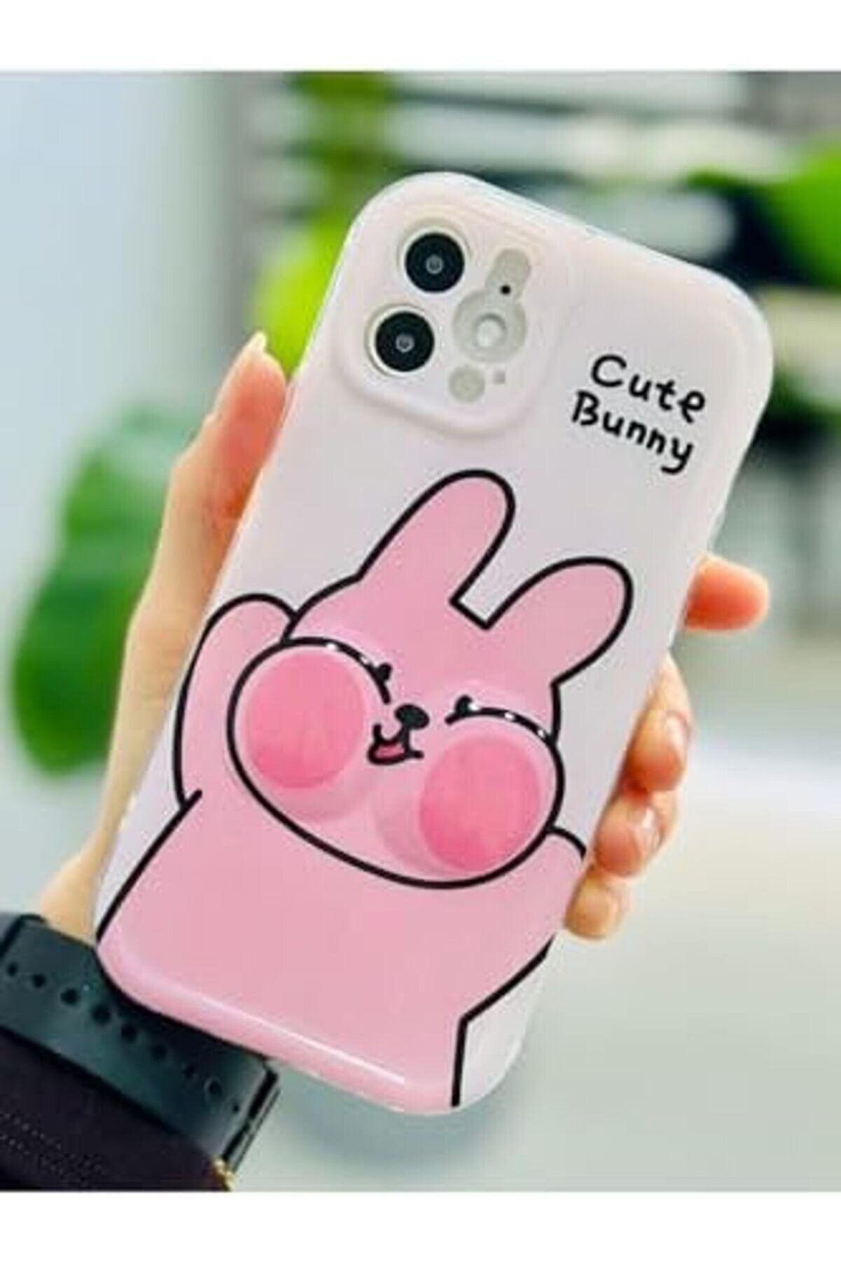 Aksesuar Iphone 12 Ve 12 Pro İle Uyumlu Yanak Tavşan Tasarım Oyuncaklı Esnek Si̇li̇kon Kılıf 1175713
