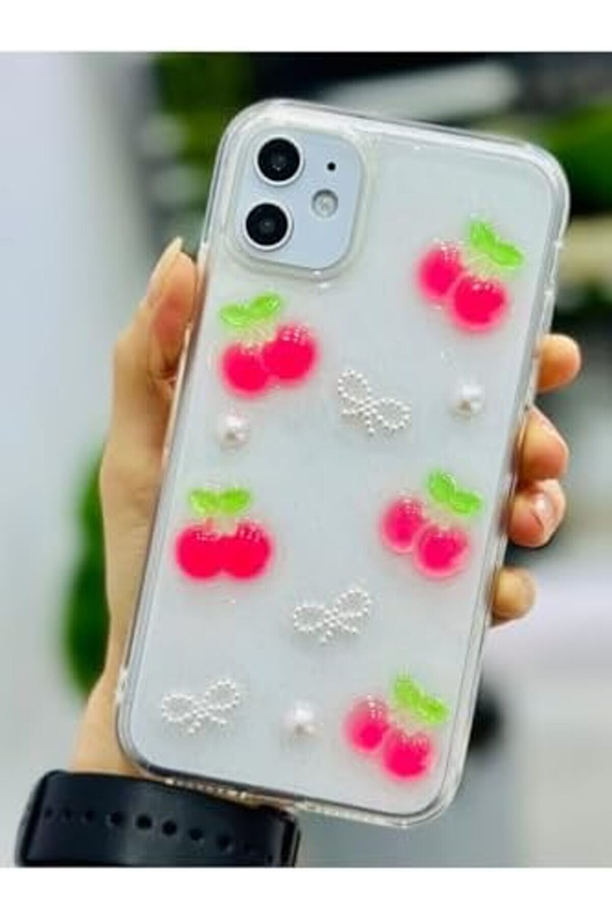 Aksesuar 11 İle Uyumlu İnci̇ Ki̇raz Tasarımlı Oyuncaklı Esnek Si̇li̇kon Kılıf 1014773