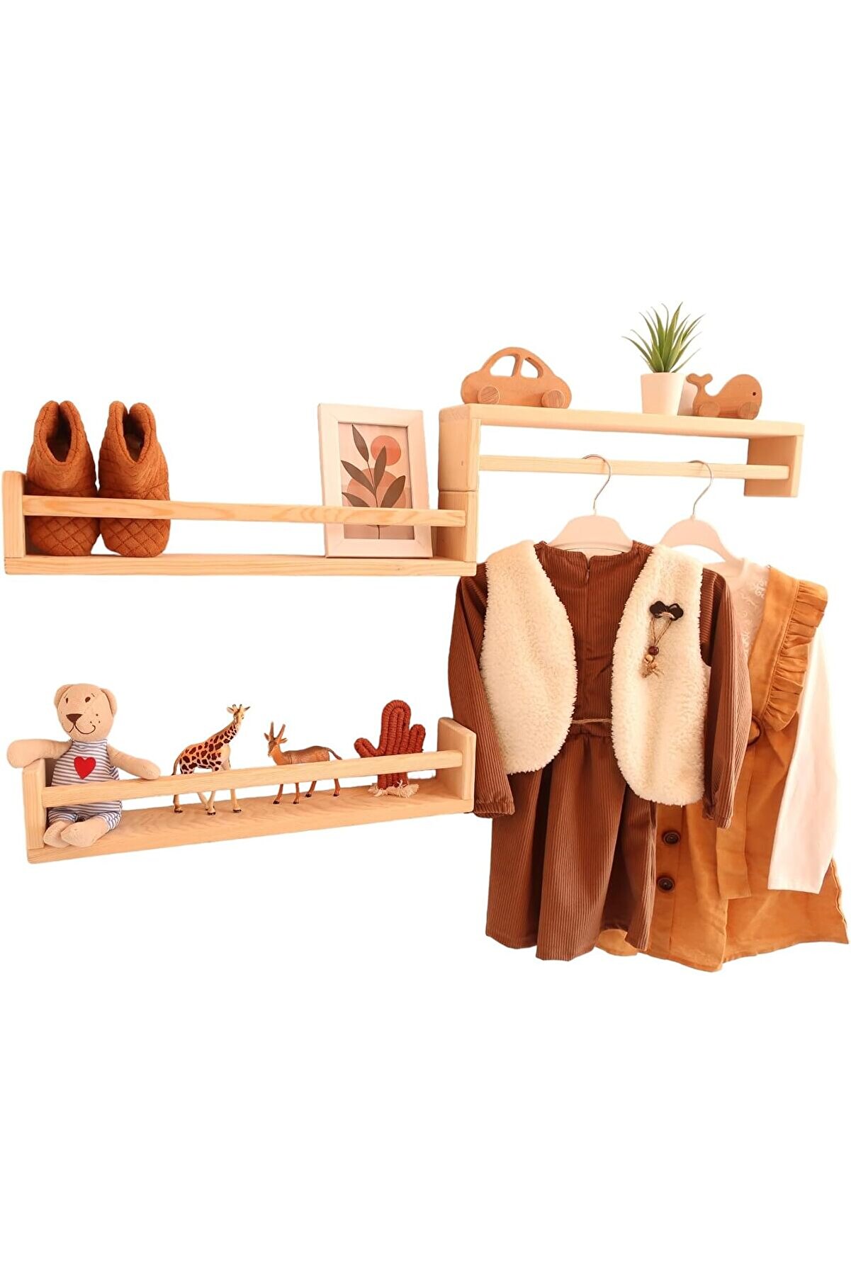 Ahşap Bebek Ve &Ccedil;ocuk Odası Duvara Monte 3 L&uuml; Raf Seti̇, Ahşap Ki̇taplık, Ahşap Oturma Odası, Yatak Oda