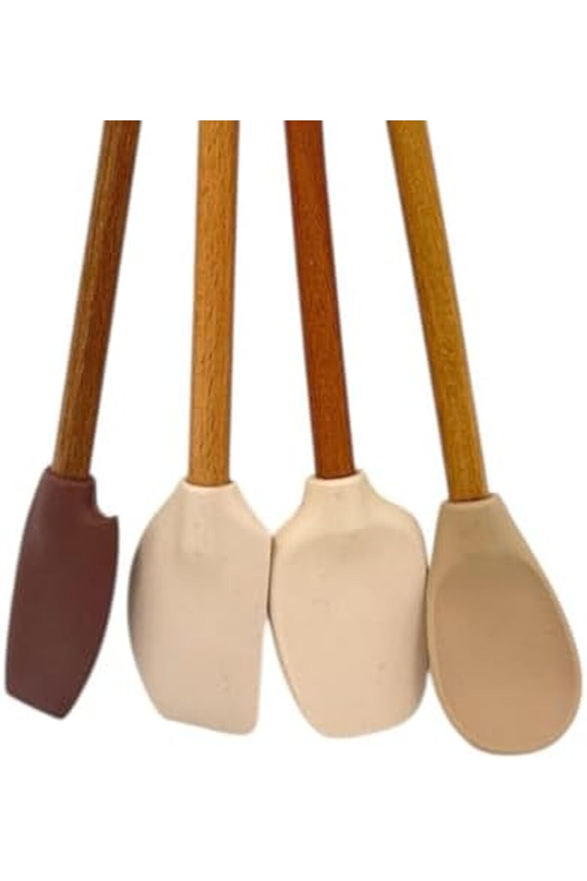 Eli̇zzashop 4 Adet 4 Renk Ahşap Saplı Pastel Renkli̇ Isıya Dayanıklı Si̇li̇kon Spatula Seti̇ Mutfak Seti̇