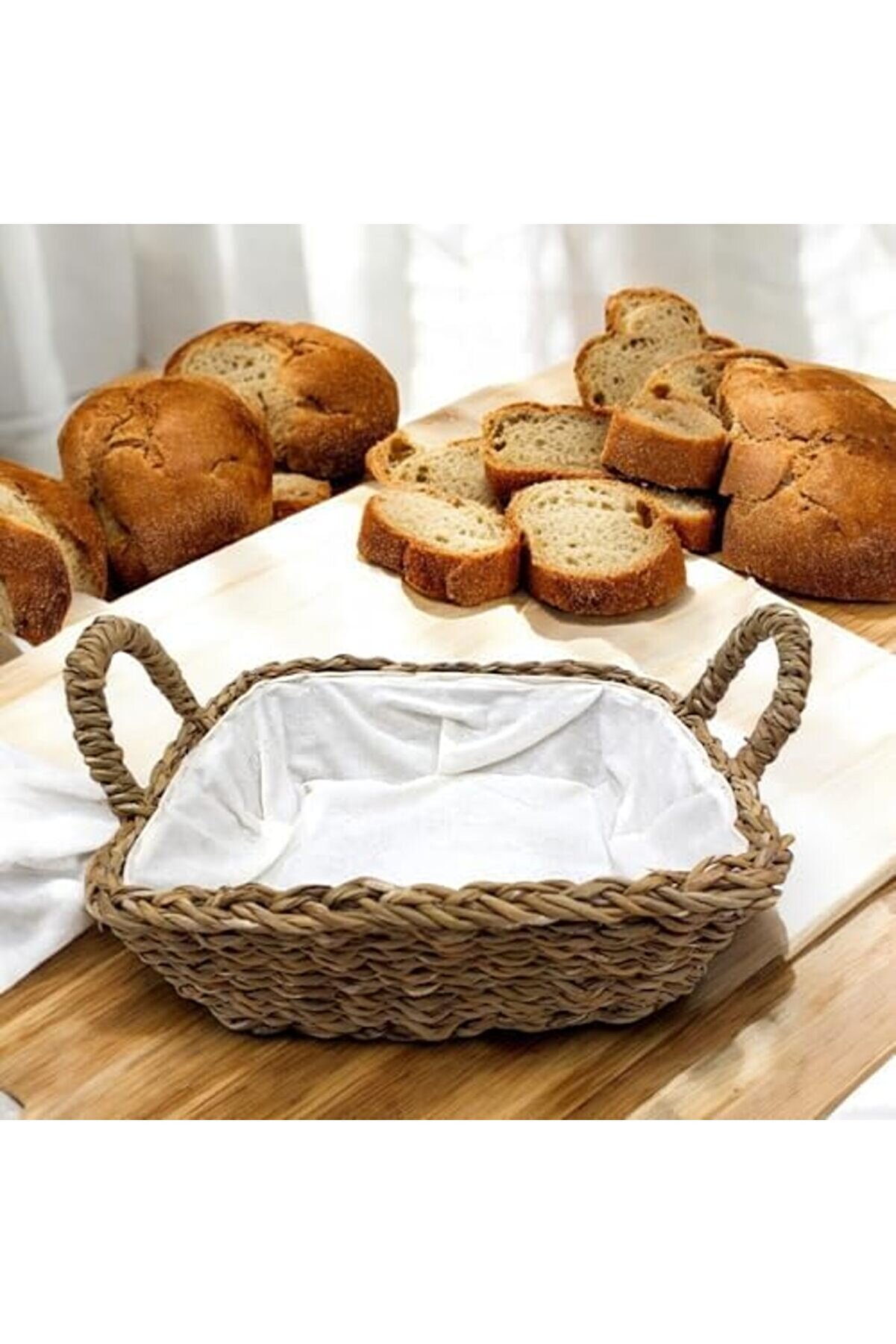 El Yapımı Doğal Hasır Kulplu Çok Amaçlı Dekorati̇f Kare Sepet, Hasır Kulplu Ekmek Sepeti̇ (25X25X8 Cm)