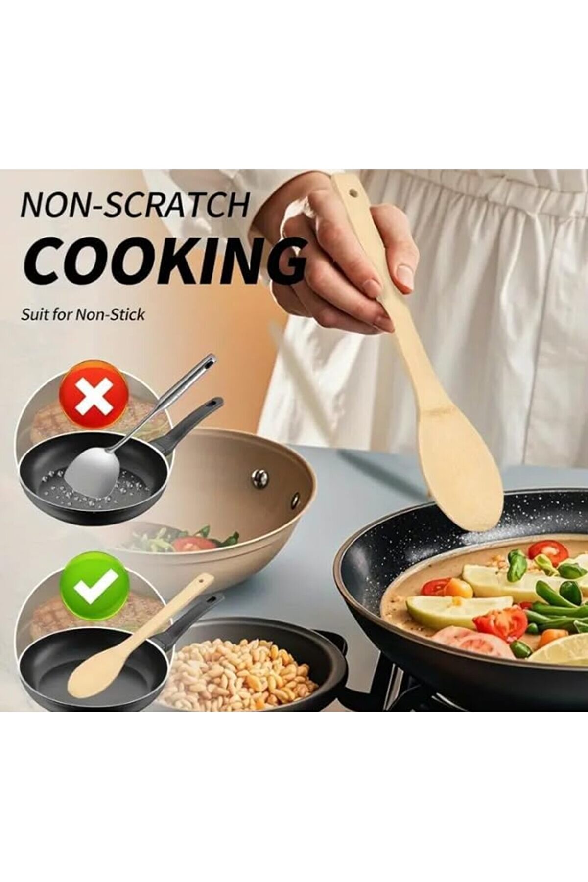 Modashi̇ne 5 Li̇ Büyük Boy Bambu Kaşık Spatula Mutfak Tahta Kaşık Seti̇ 30Cm Modascope 1014773