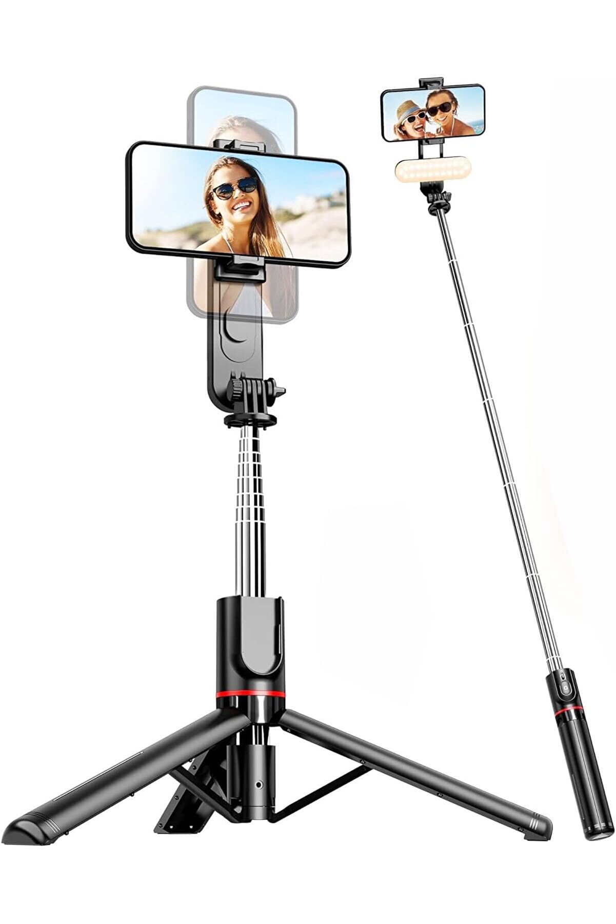 STOREMAX Işıklı Selfie Çubuğu, 360 ° Dönebilen, LED Dolgu Işıklı, 111cm Uzatılabilir, Kablosuz Kumanda, 3 Ren