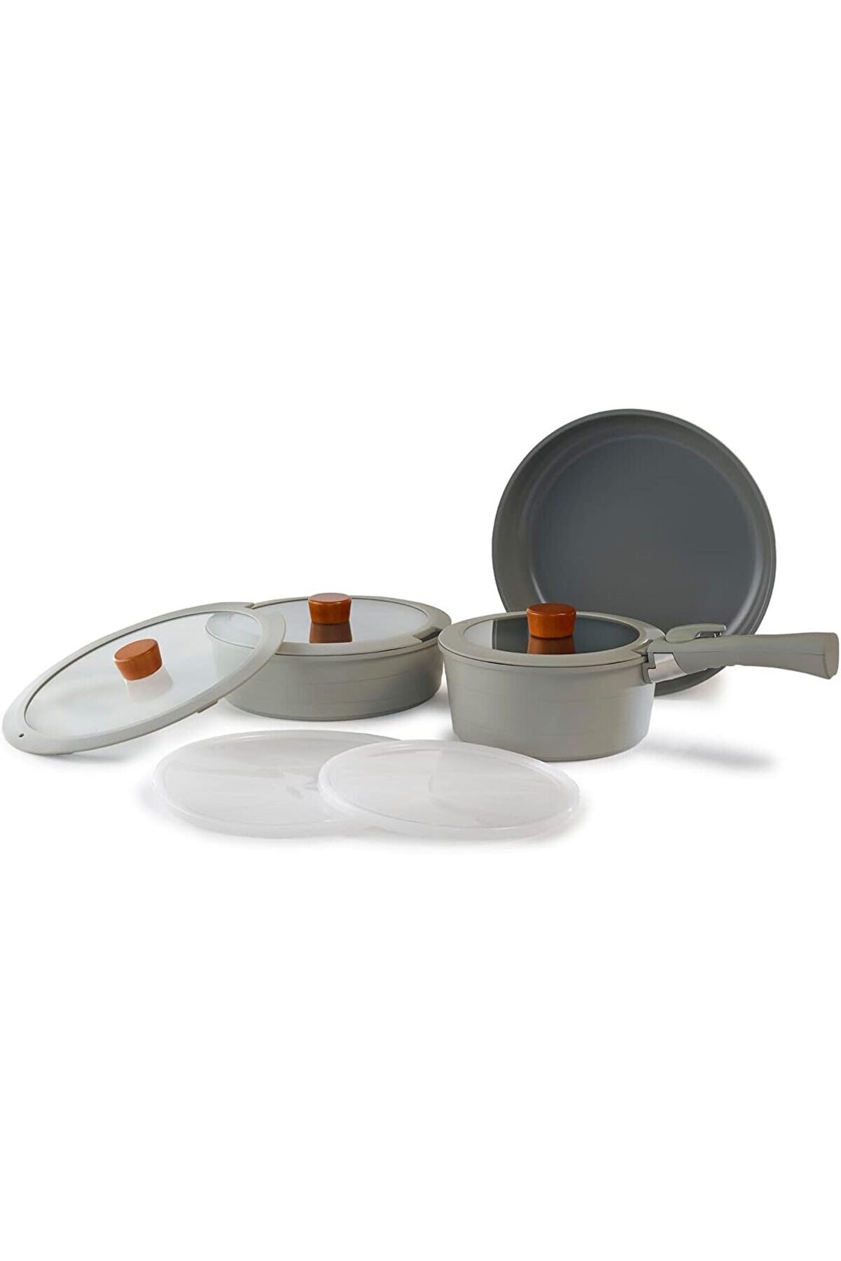 STOREMAX modashine Midas Gri 9 Parça Ayrılabilen Saplı İç İçe Geçebilen Tencere Tava Seti modascope 1014773