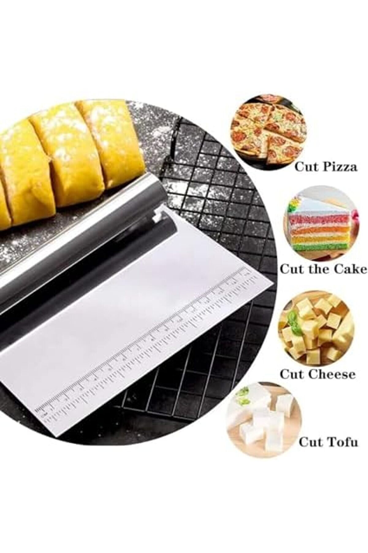 Modashi̇ne Paslanmaz Çeli̇k Hamur Kesme Ve Kazıyıcı Spatula Ölçü Çi̇zgi̇li̇ Pasta Kek Kesi̇ci̇ Aparat Modas