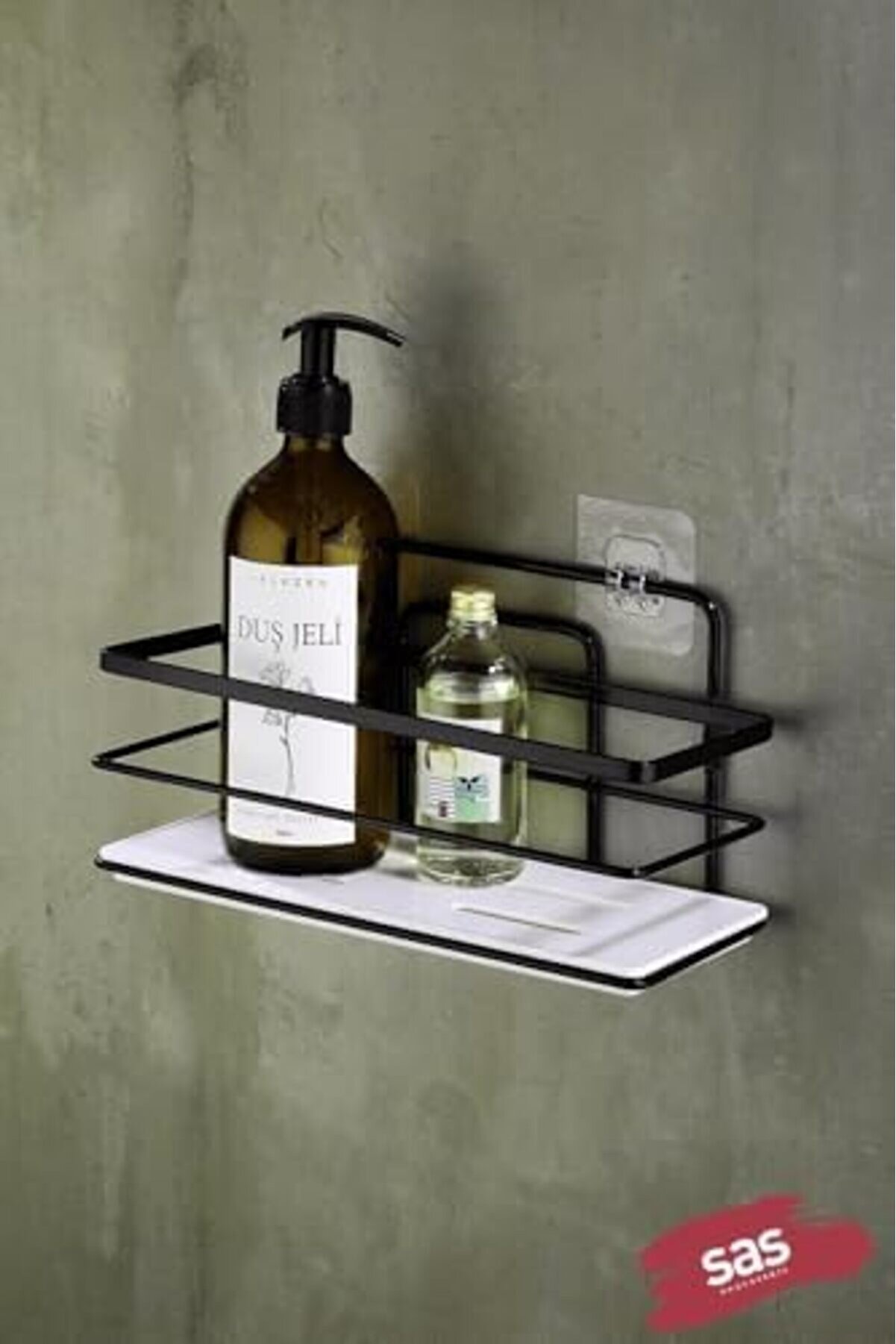 Haus Yapışkanlı Ömür Boyu Paslanmaz Ayarlanabi̇li̇r Raf Düzenleyi̇ci̇ Şampuanlık Beyaz Si̇yah Lş-01 Sb 1