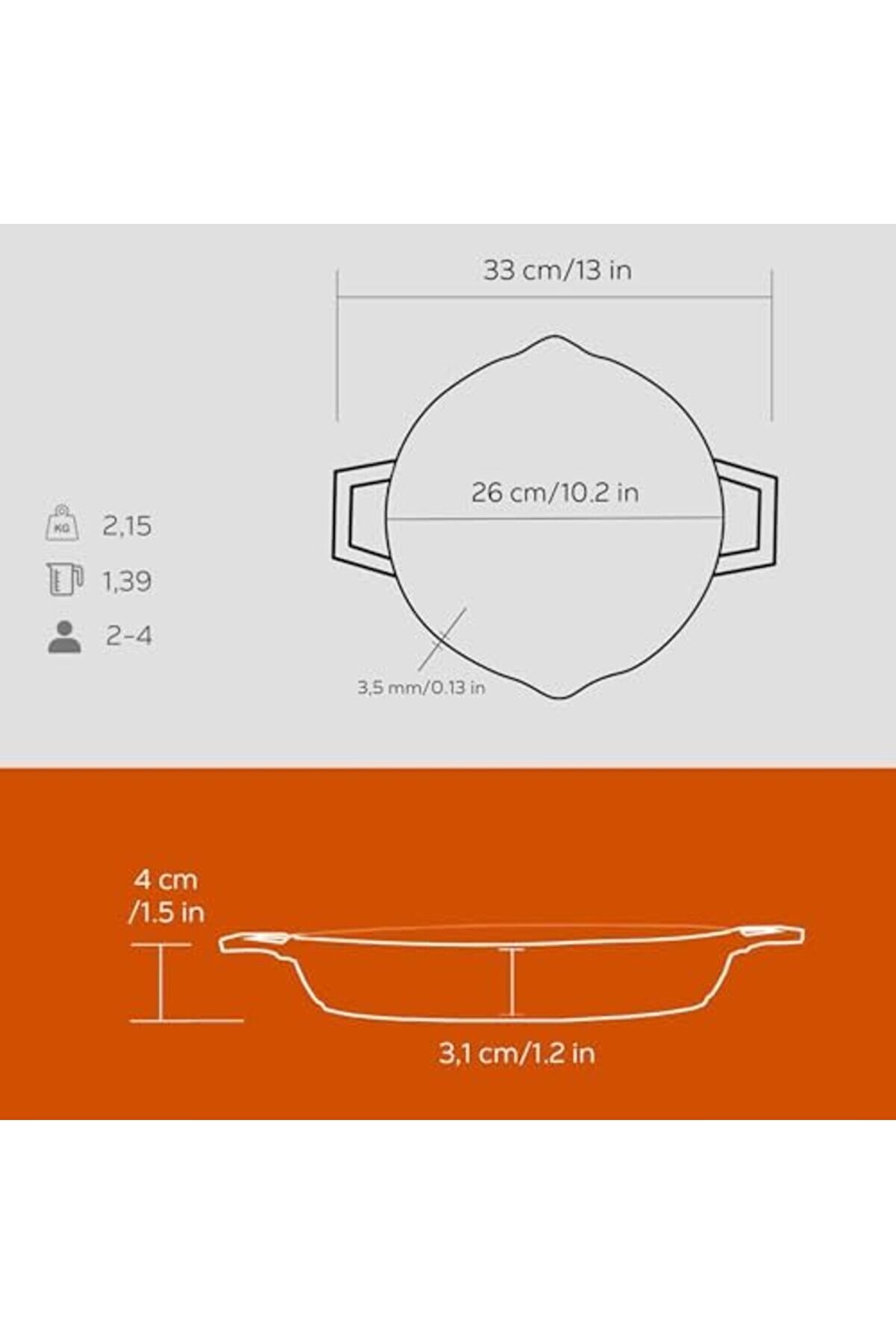 Modashi̇ne Metal D&ouml;k&uuml;m Kızartma Tavası, Metal Kulplu, 26 Cm, Turuncu Modascope 1014773