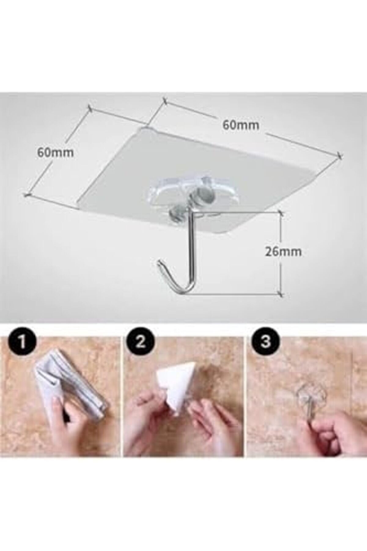 Süper Güçlü Yapışkanlı Suya Dayanıklı Şeffaf Askı 5Li̇ Set Yeni̇den Kullanılabi̇li̇r Kancalar Gri̇ 10147