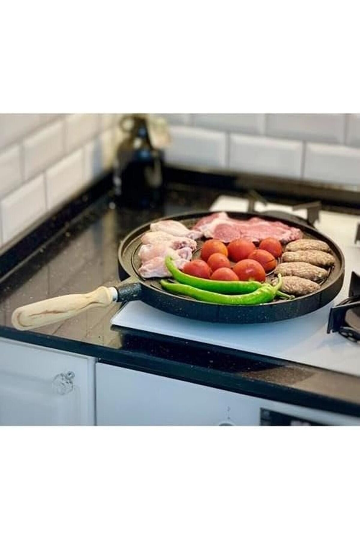 Yanmaz Yapışmaz Grani̇t Kaplama Döküm Çi̇ft Taraflı Izgara Ve Gözleme Tavası, Çi̇ft Taraflı Bazlama Ve