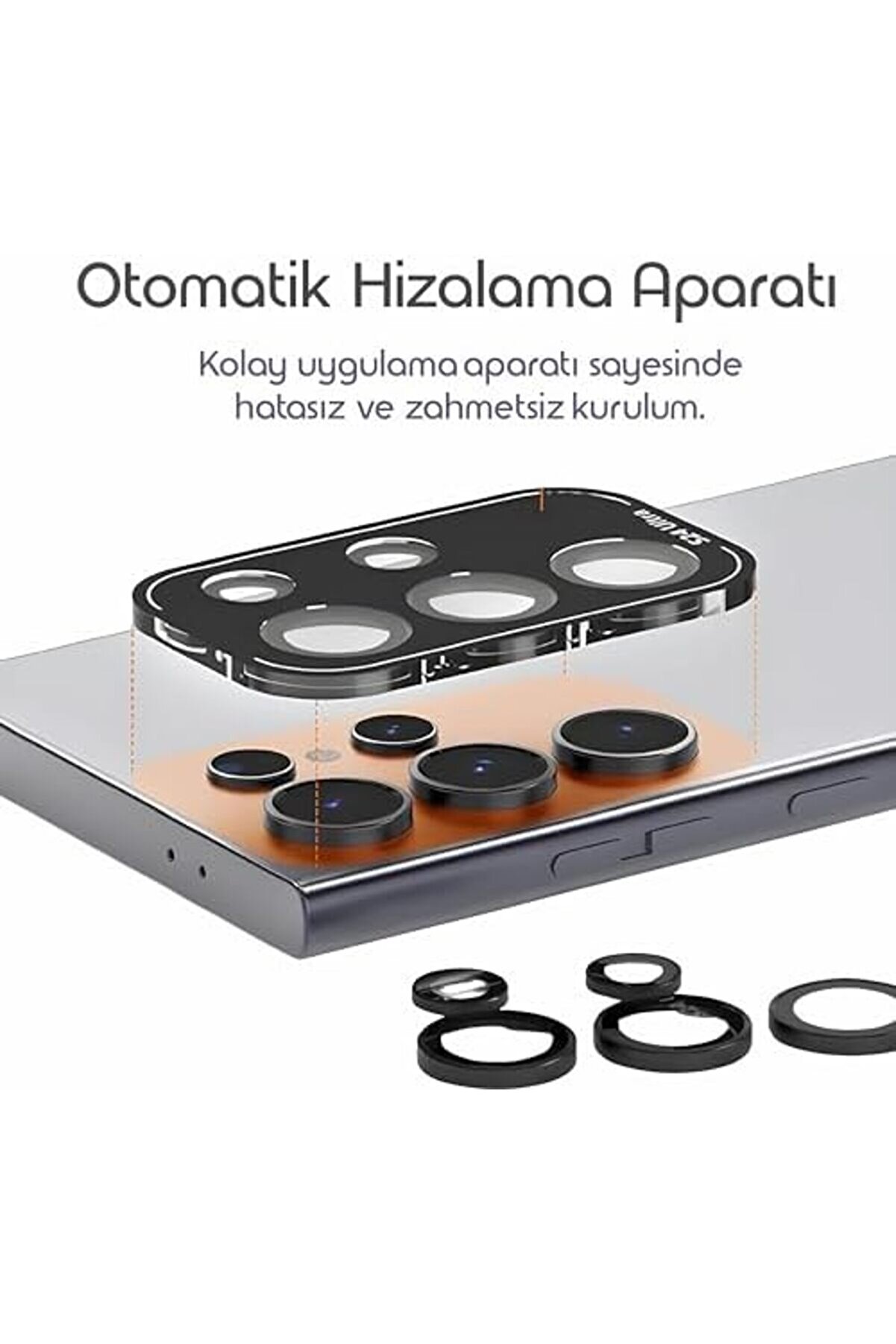 S24 Ultra İ&ccedil;i̇n Otomati̇k Hi̇zalama Aparatlı Kamera Lens 9H Safi̇r Cam G&ouml;r&uuml;nt&uuml;y&uuml; Bozmayan &Ccedil;i̇zi̇lme Ve D&uuml;ş