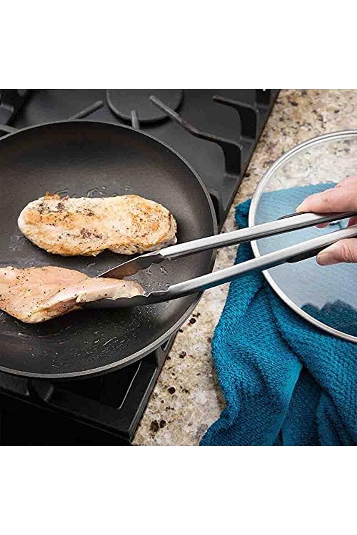 Barbekü Mangal Izgara Maşası, Paslanmaz Çeli̇k, Si̇li̇kon, 40 Cm, Si̇yah 1175713