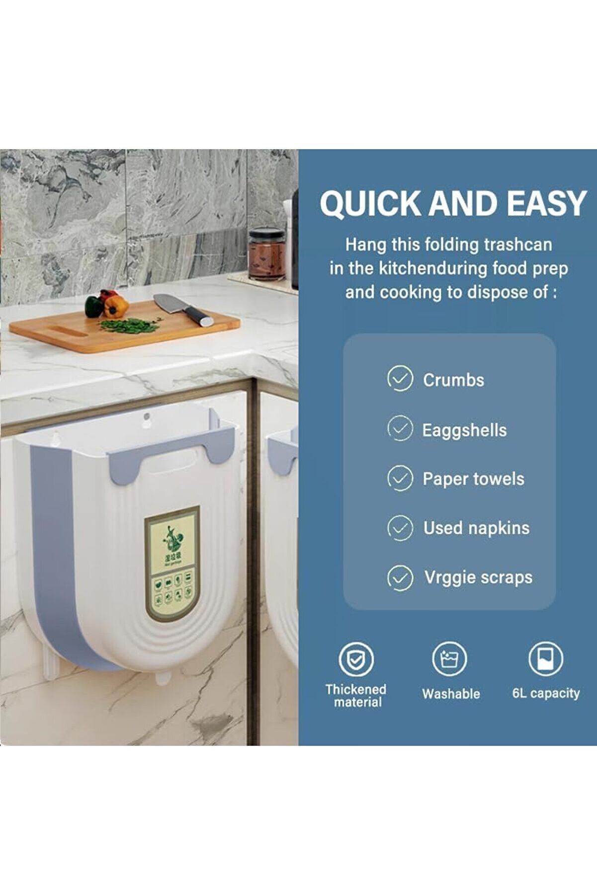 Katlanabi̇li̇r Körüklü Mutfak Dolap İçi̇ Çöp Kovası – 20Kg Taşıma Kapasi̇teli̇, Kompakt Ve Dayanıklı Atık