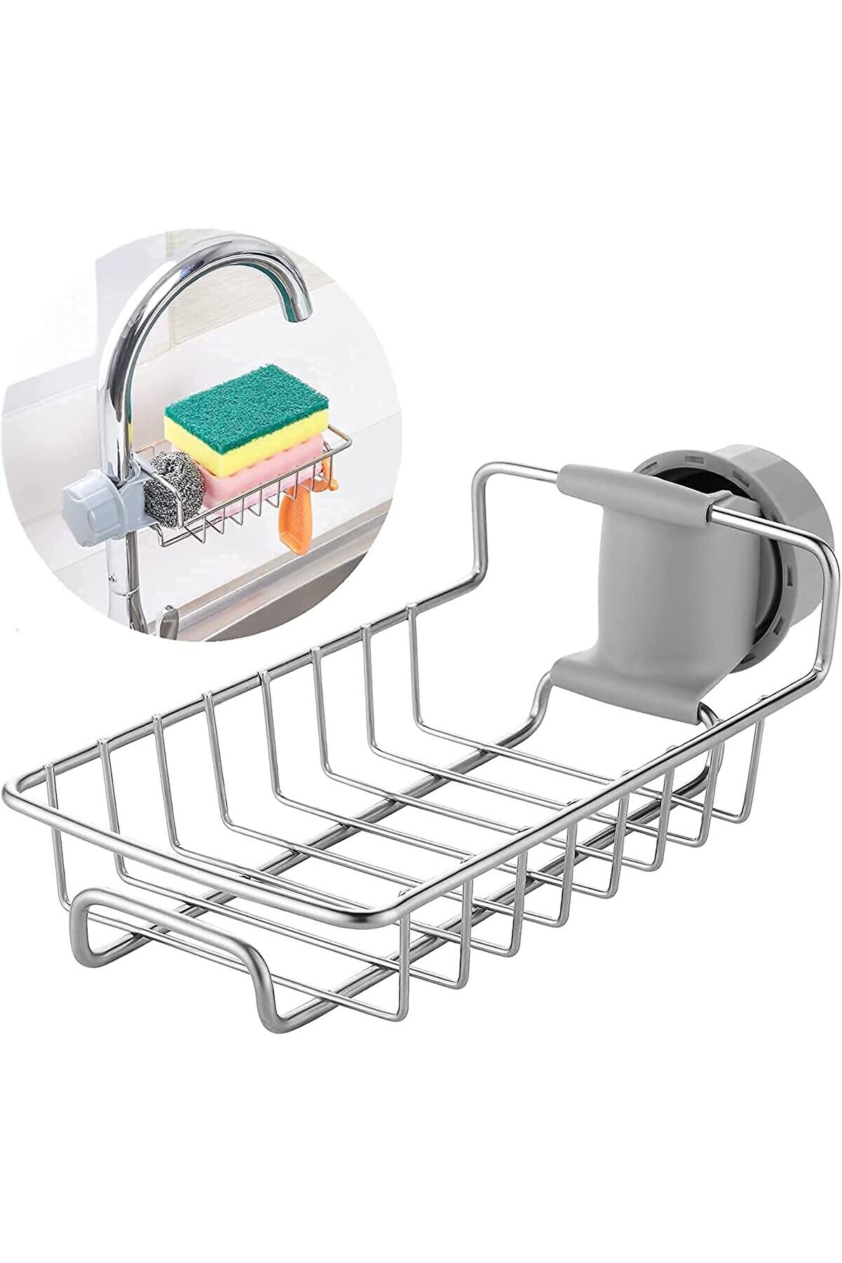 STOREMAX Çelik Drenajlı Mutfak Musluk Üstü Raf | Sabunluk, Süngerlik ve Deterjanlık Organizer, Portatif Ağır