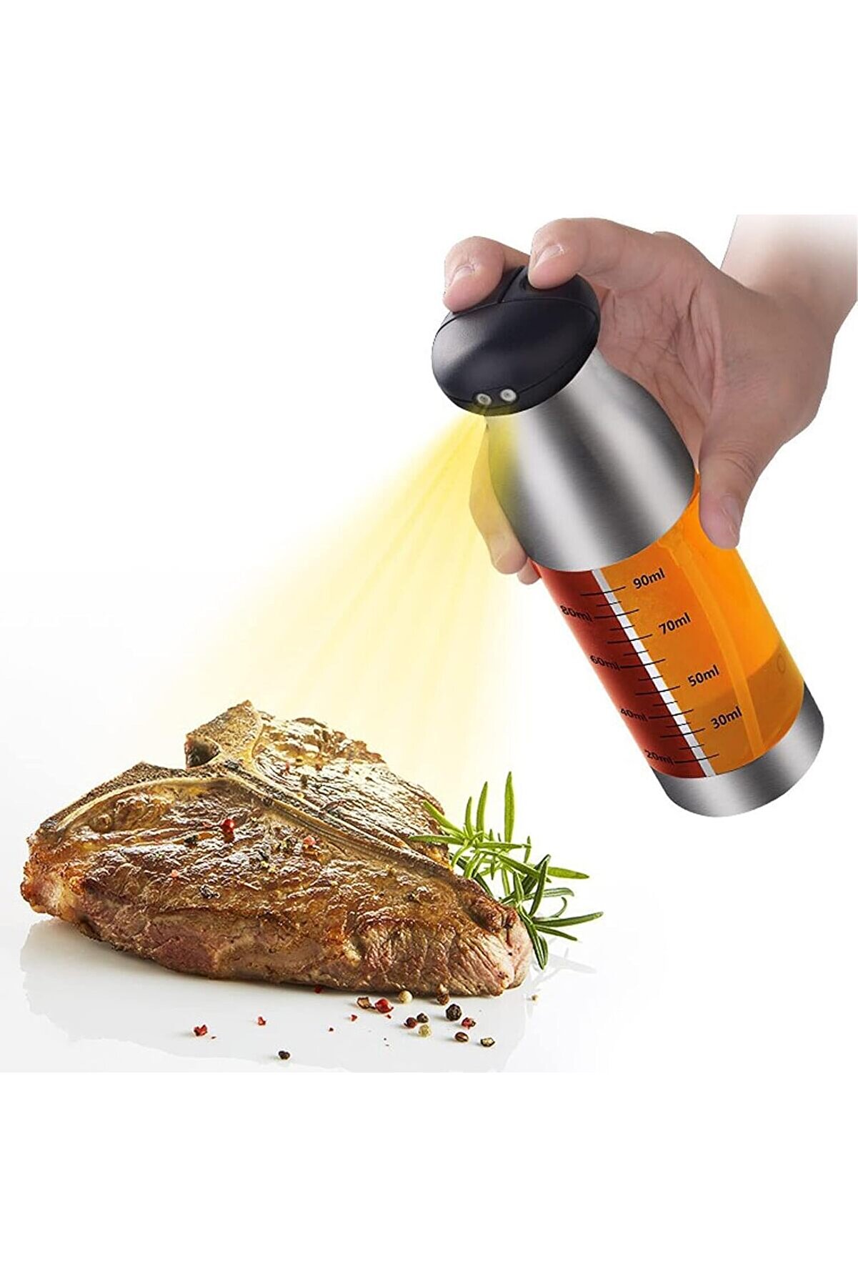 Eli̇zzashop &Ccedil;i̇ft B&ouml;lmeli̇ P&uuml;sk&uuml;rtmeli̇ Sprey Yağlık Ve Si̇rkeli̇k, 200 Ml Kapasi̇te, Paslanmaz &Ccedil;eli̇k Metal