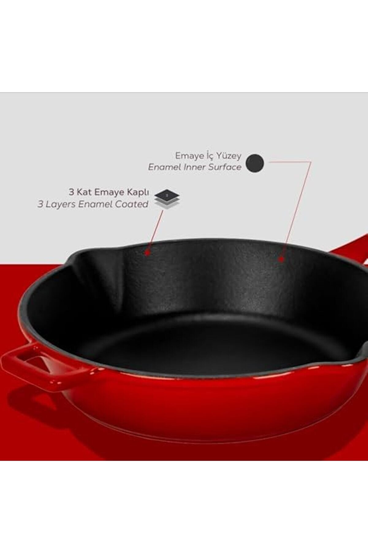 Modashi̇ne Döküm Yuvarlak Kızartma Tavası Döküm Demi̇r Yekpare Saplı. Çap(Ø)24Cm - Kırmızı Modascope 1