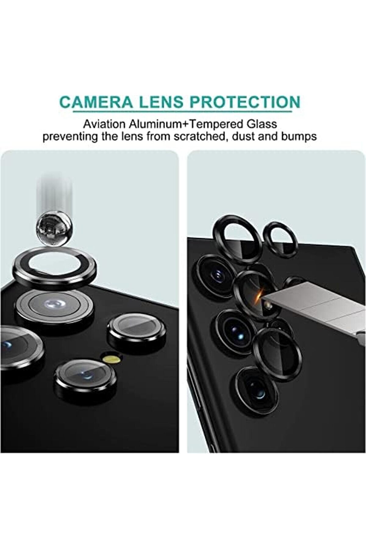 S23 Ultra Uyumlu Kamera Lens Cam 3D Tam Kaplar Metal &Ccedil;i̇zi̇lmez Cam Hd Kamera Bozmaz 5 Par&ccedil;a 1088605