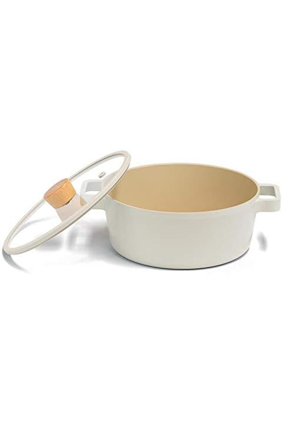 Modashi̇ne Fi̇ka Cam Kapaklı Döküm Tencere 24Cm, Bej D-Neof224 Modascope 1014773