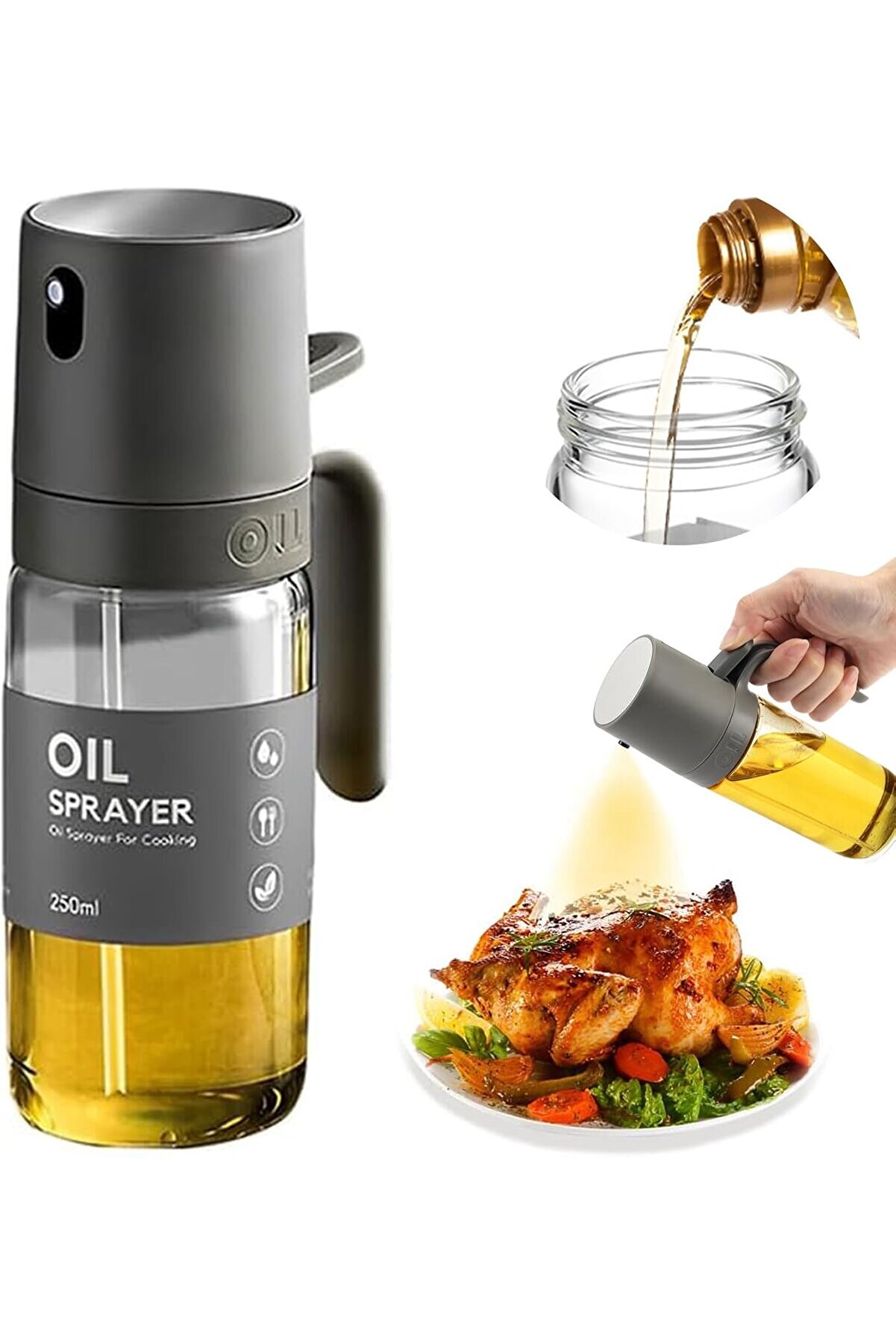STOREMAX Yemek yağı için yağ püskürtücü, 250 ml yağ püskürtme şişesi, cam, zeytinyağı spreyi, pişirme için ya