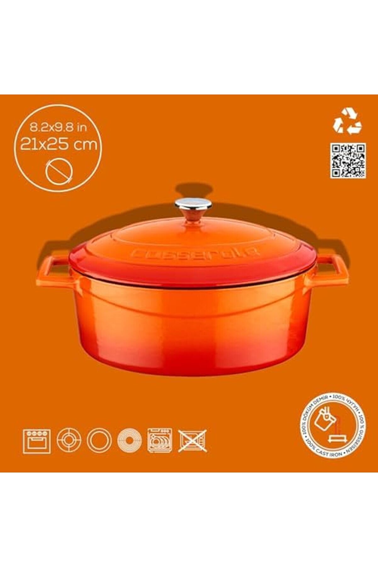 Modashi̇ne Metal Oval Döküm Tencere, 25 Cm, Turuncu Modascope 1014773